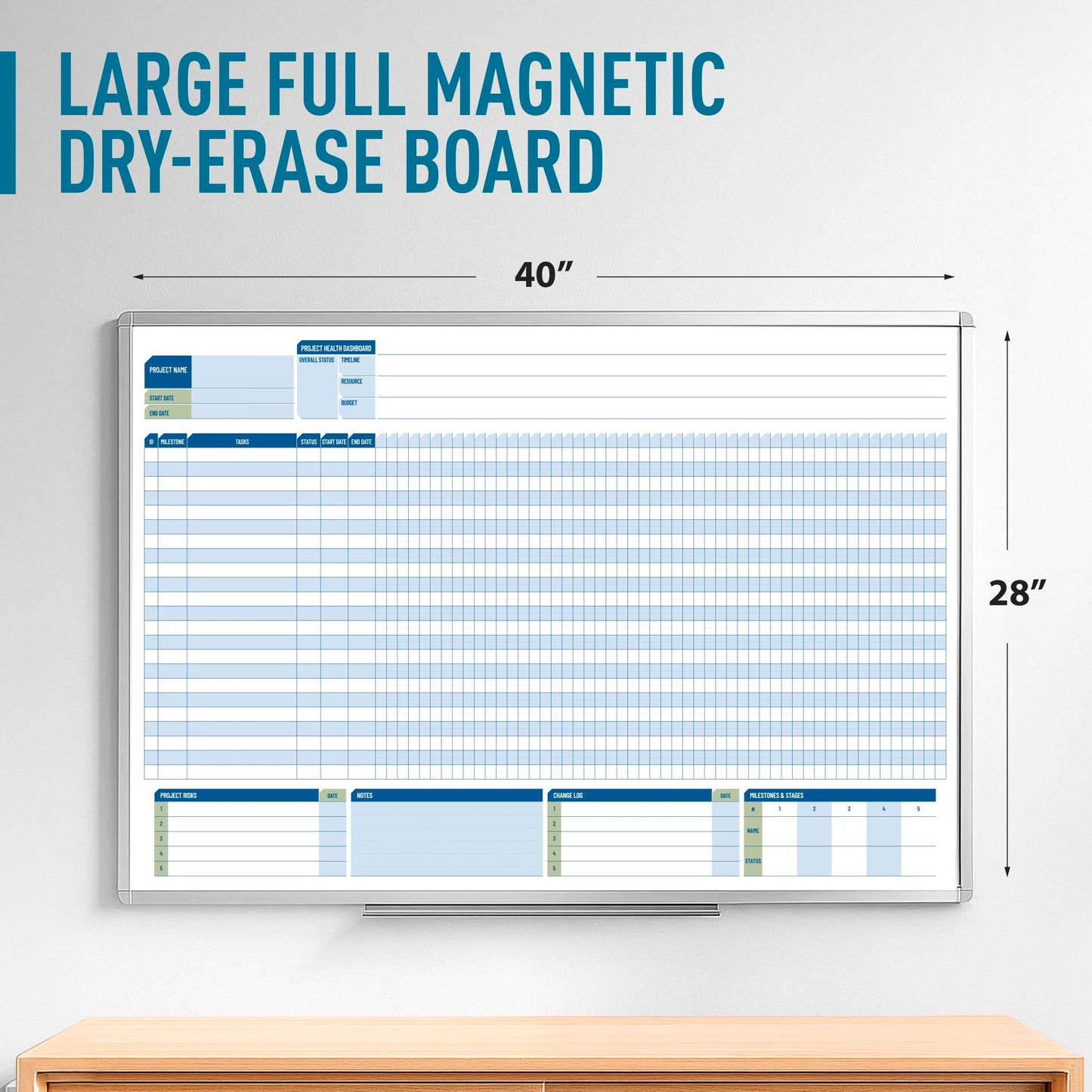 Business Gantt Chart Board – 40"x24" Professional Project Management Whiteboard with Tapes & Markers