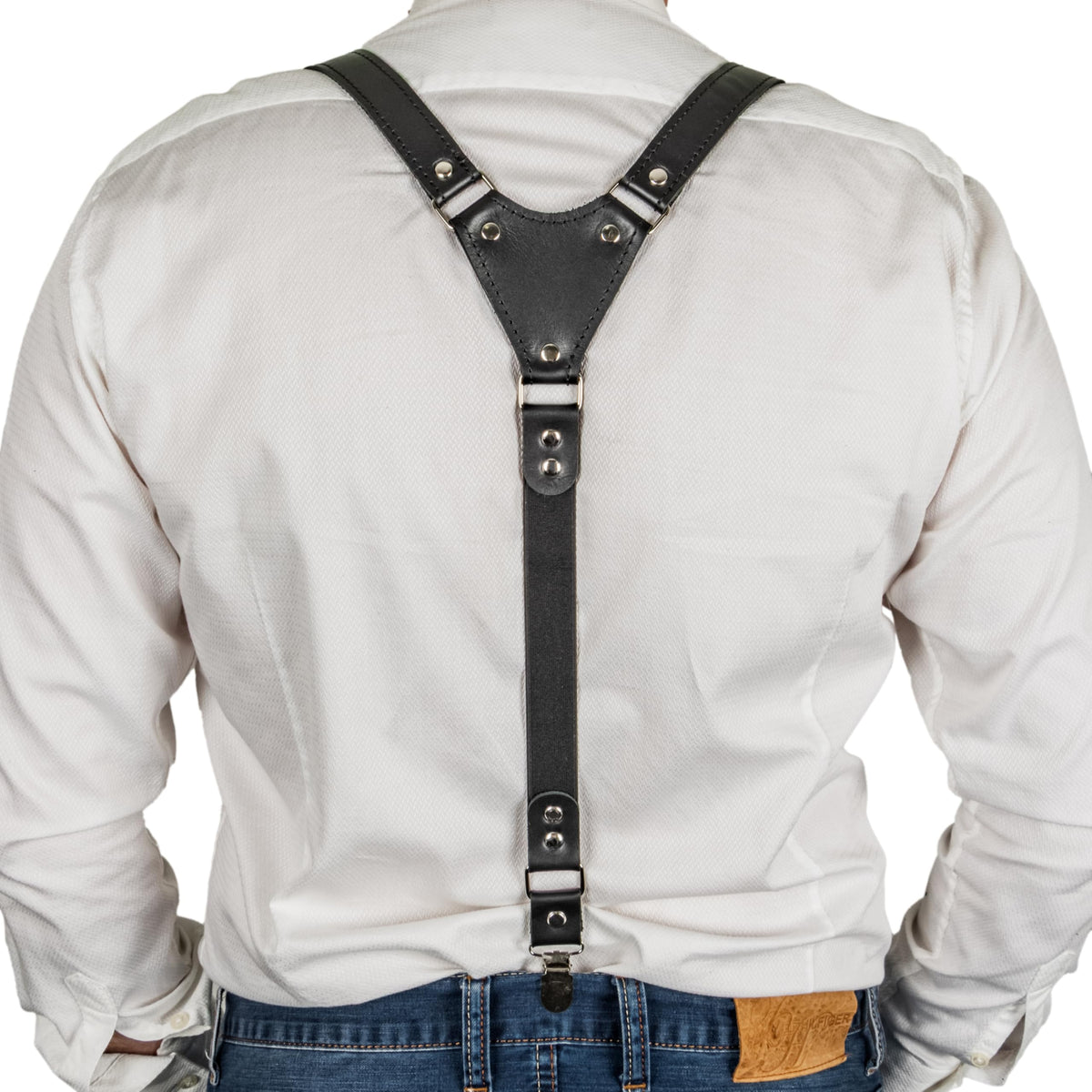 GE MARK Leather Suspenders for Men and Women, Wedding and Gift Accessory (Black)