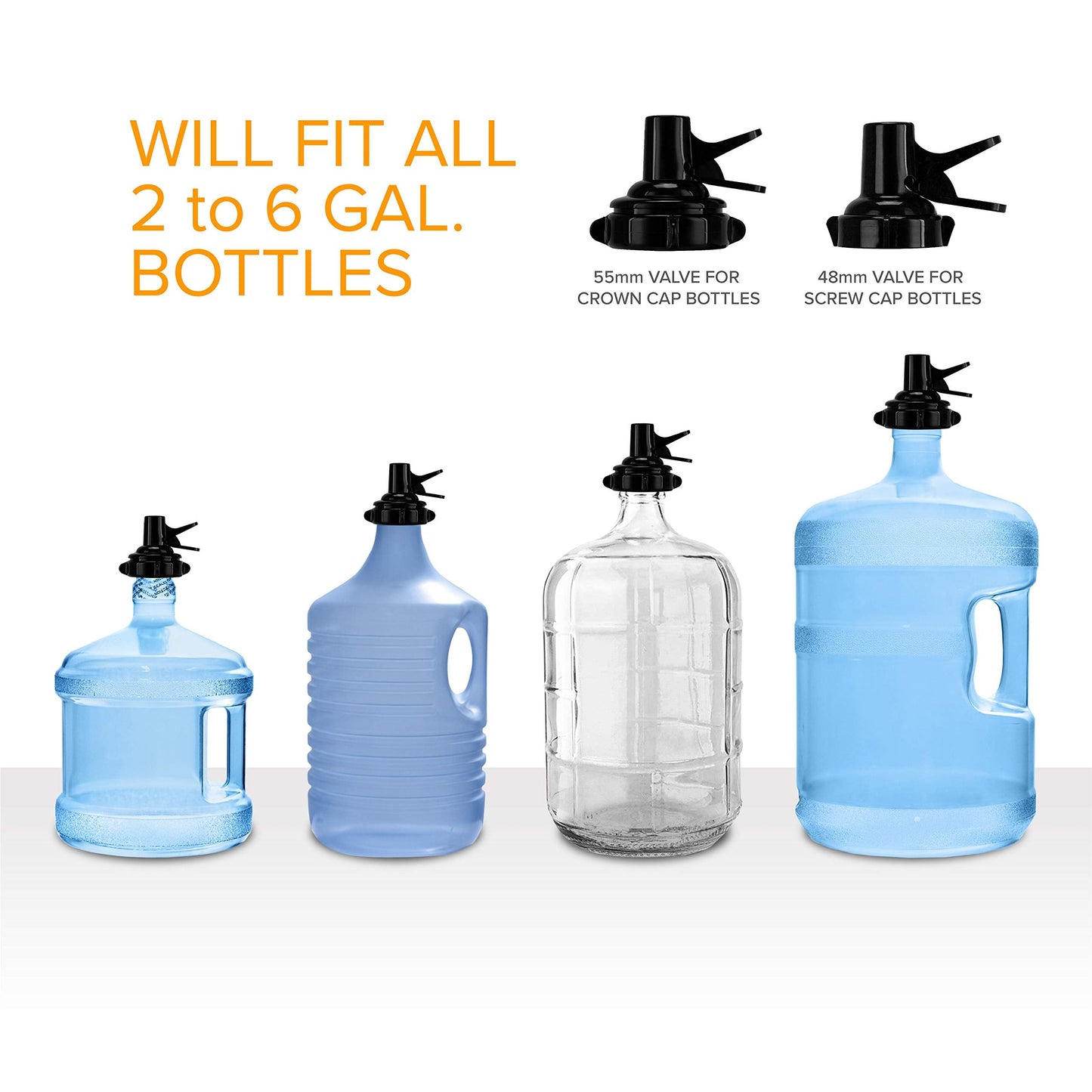 Brio Stainless Steel 3-5 Gallon Water Jug Stand and 2 Dispenser Valves, Rust-Resistant Non Slip Water Stand with BPA Free Fast Flow Water Spout Fits BOTH 48mm and 55mm Bottles 2 CAPS INCLUDED (Black)