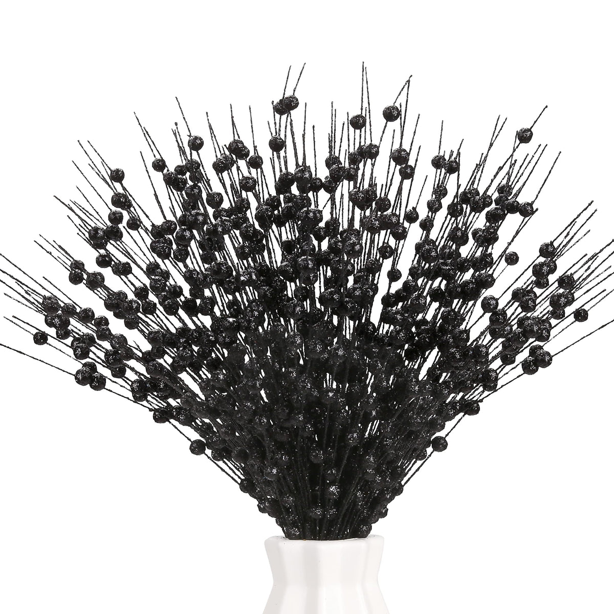 Megoogo 12 PCS Artificial Glitter Berry, Black Glitter Picks Artificial Berries Stems for Christmas Ornaments Fake Stem Decorative Sticks for Vases Tall DIY Wreath Halloween Decor