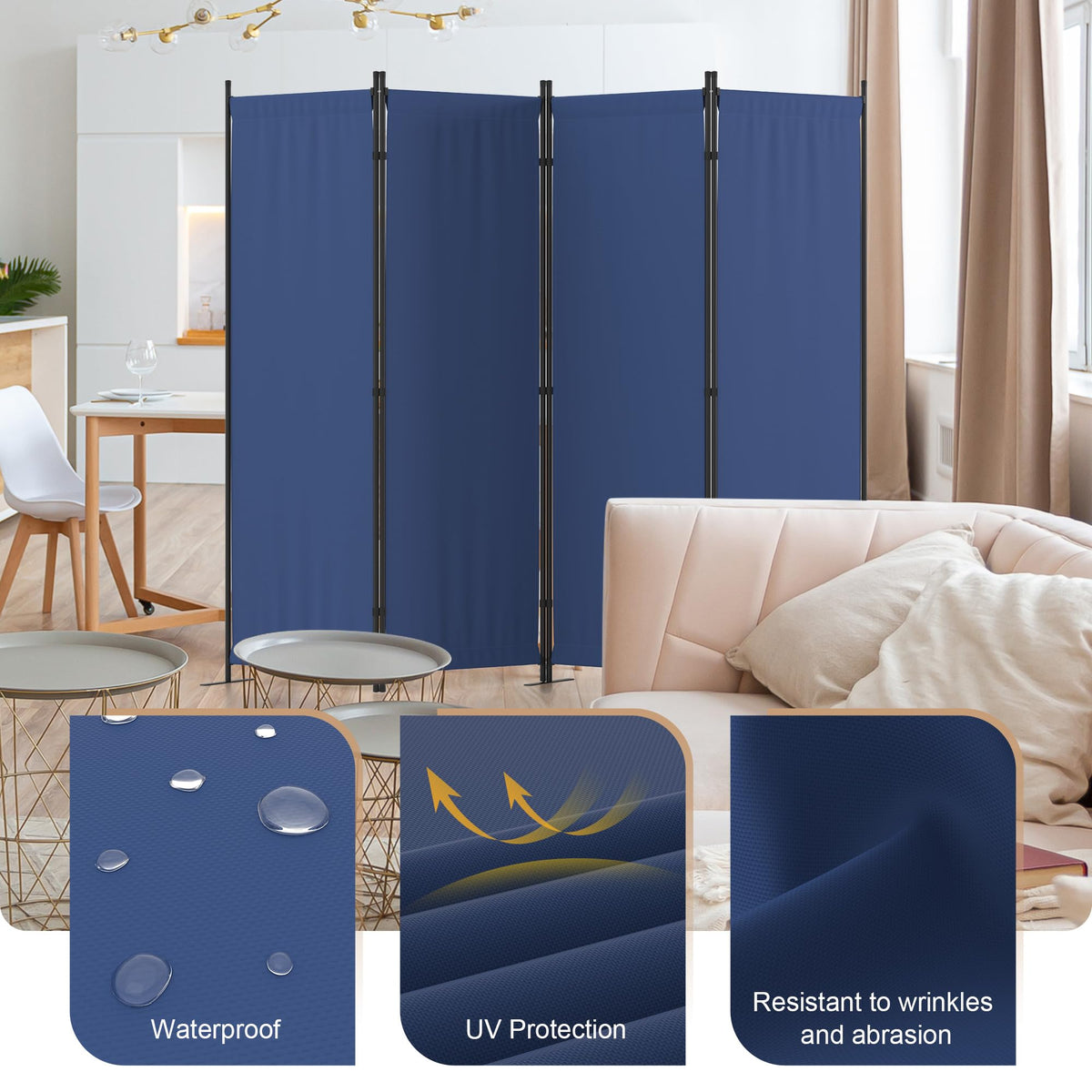 Kecreque Room Partitions and Dividers 4 Panel Portable Wall w/ 3 Wider Feet Folding Room Divider 6FT Privacy Wall Indoor as Dressing Screen for Apartment School Office Children's Separate Rooms,Blue