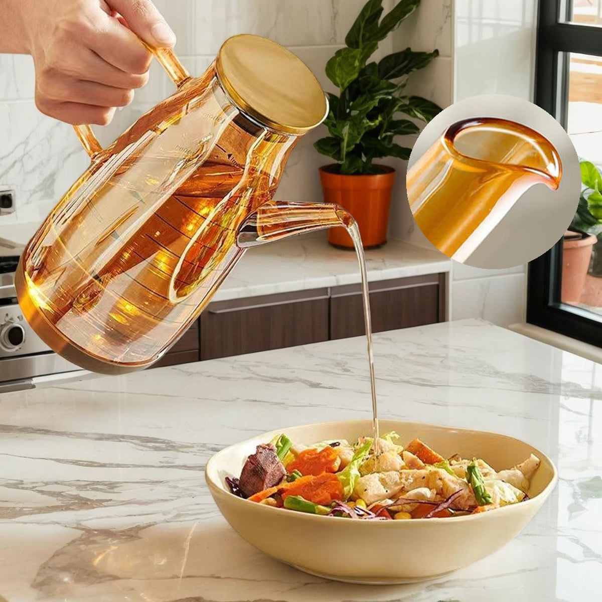 SQDWYGUO 2025 Oil Dispenser Bottle with Drip Free Spout Food Grade Oil Vinegar Cooking Sprayer Kitchen Glass Container Bottles (600 ML)