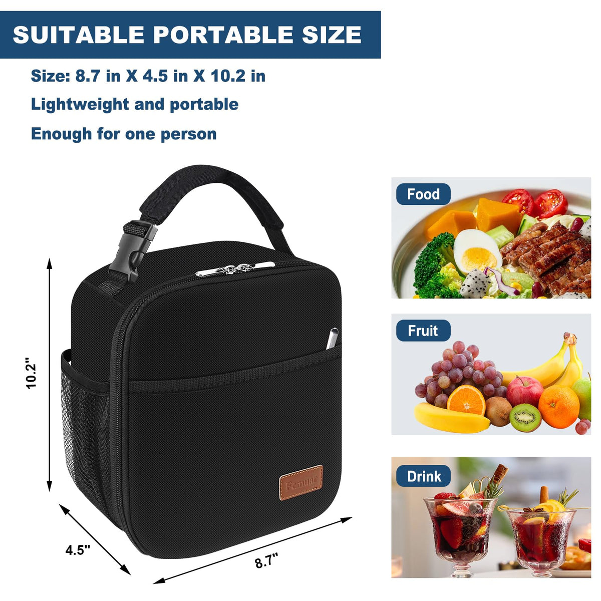 Femuar Lunch Box for Men Women Adults, Small Lunchbox for Work Picnic - Reusable Lunch bag Portable Lunch tote, Black