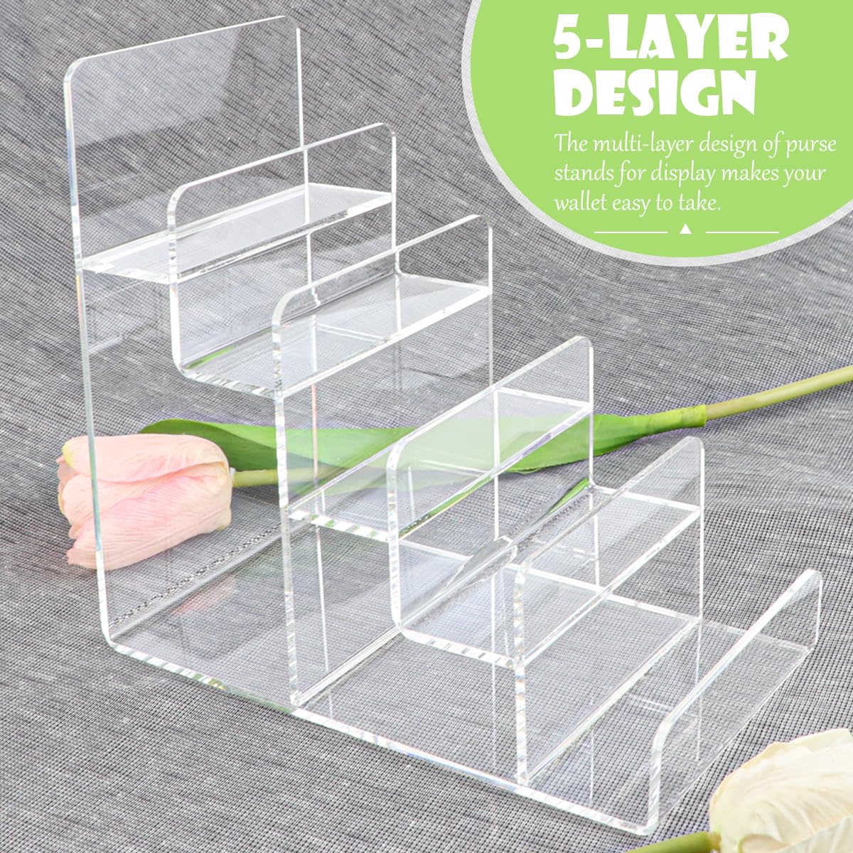 LNQ LUNIQI Acrylic Wallet Display Stand Holder 5-Tier Clear Riser Display Shelf Handbag Display Stand Holder Purse Stand Jewelry Display For Phone,Greeting Cards,Business Cards