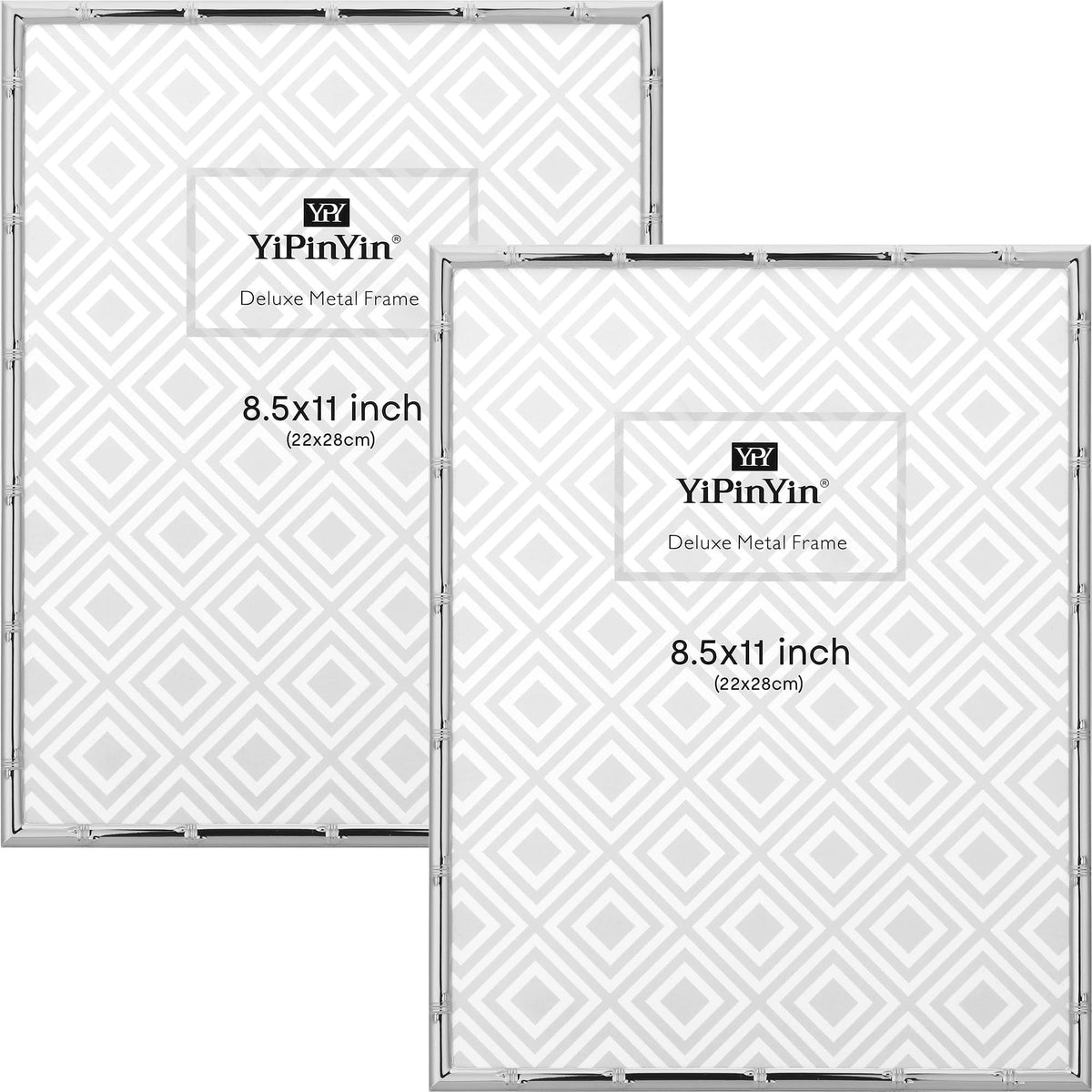 YiPinYin Silver 8.5x11'' Bamboo Detail Designs Metal Document Frame 2pack,Classy Silver Plated Certificated Frames 8.5x11inch With Soft Touch Velvet & Backing for Desktop and Wall Décor