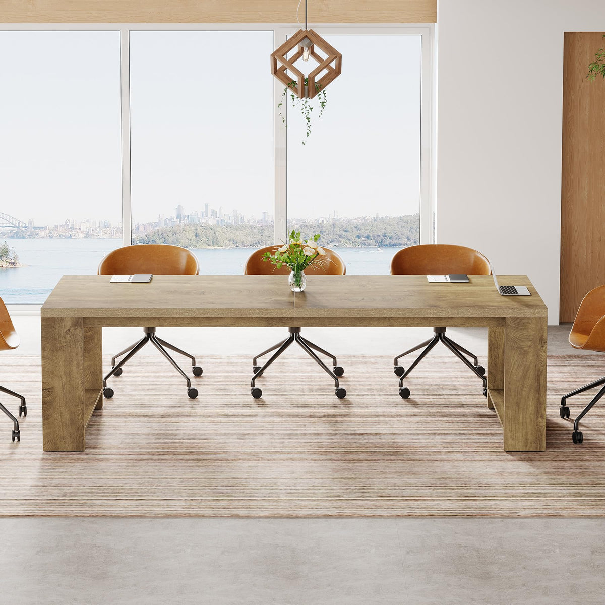 Tribesigns Large Conference Table for 6-8, 87-Inch Rectangular Meeting Table, Farmhouse Seminar Boardroom Desk for Office Conference Room (Natural)