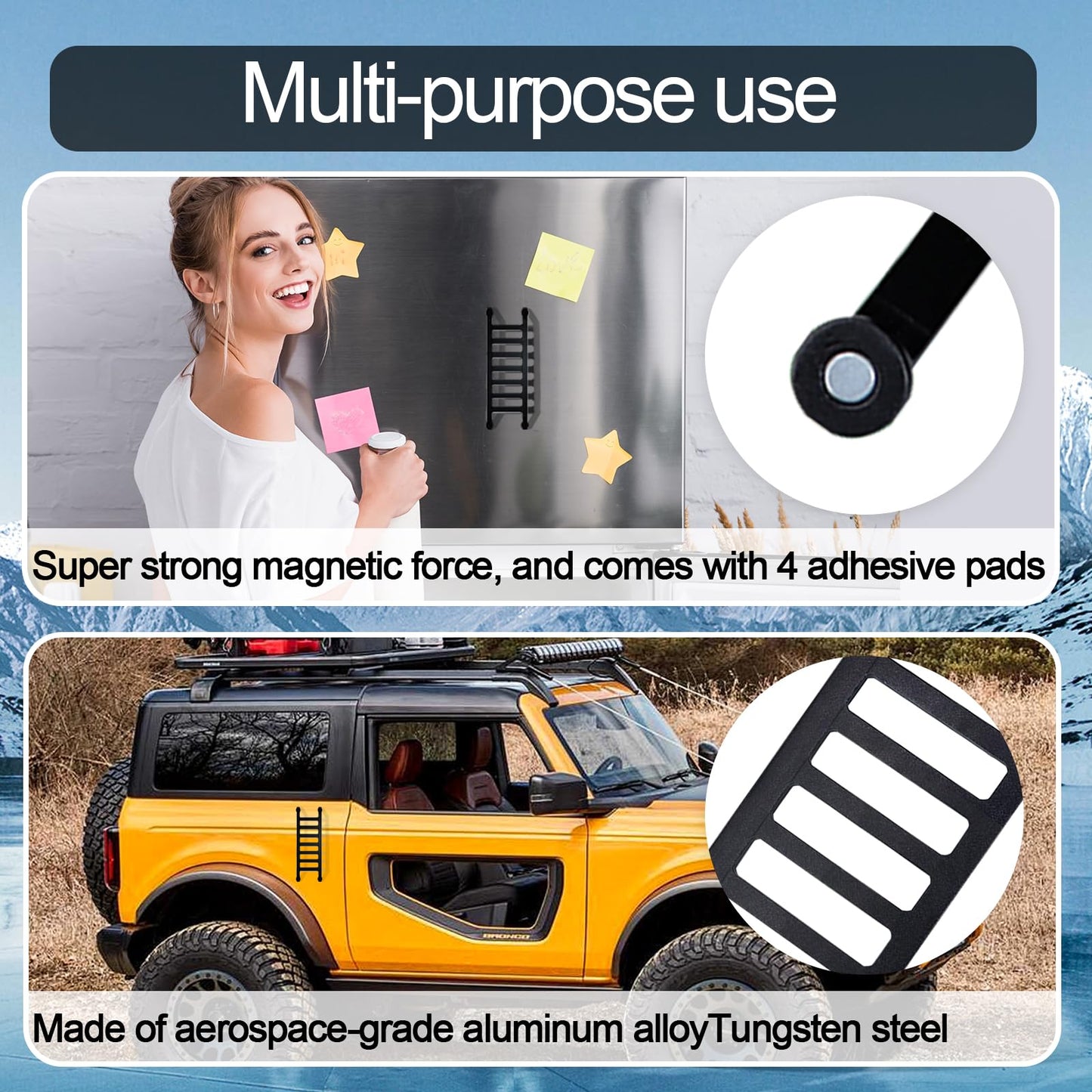 A Little Ladder Magnet for Car, Mini Step Ladder Magnet that Can Be Installed on Multiple Surfaces, Made of Aluminum Alloy, Suitable for Cars, Refrigerators, Dishwashers (Black-01)
