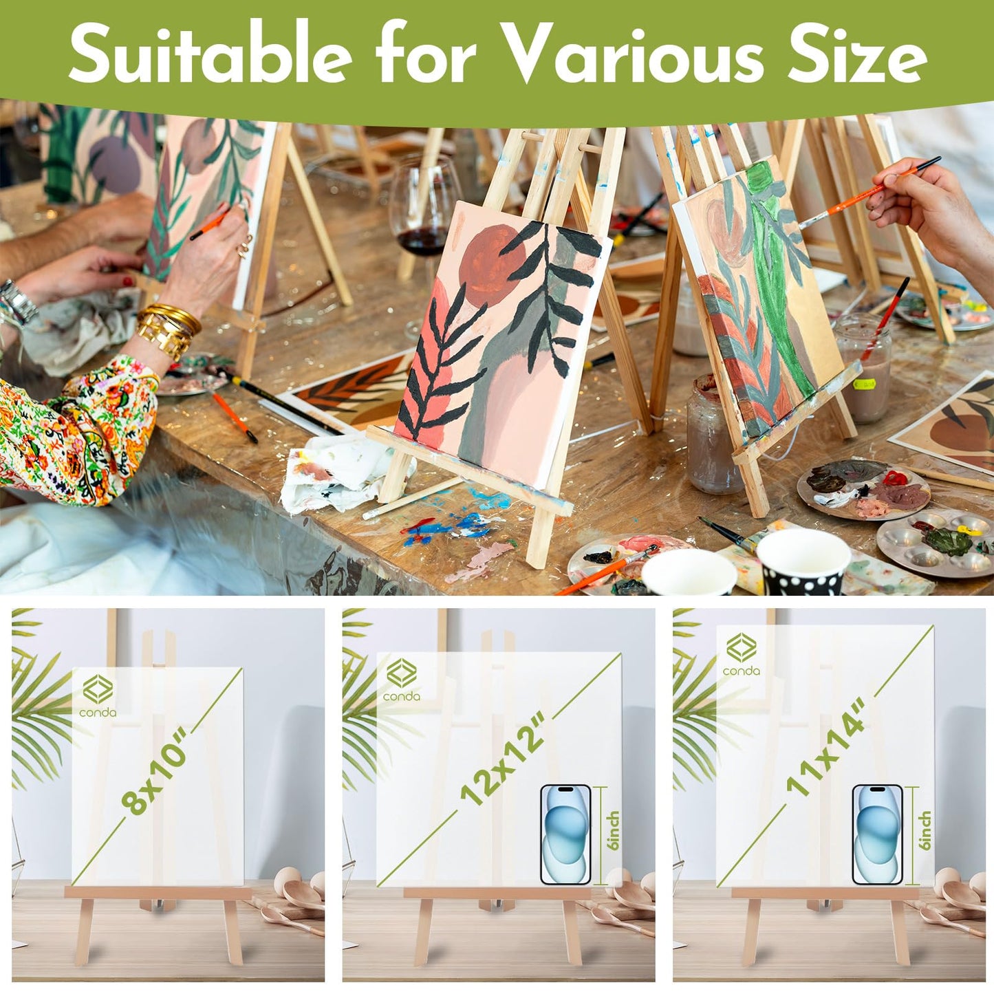 Conda 2 Pack 18 Inch Wooden Tabletop Easel Stand, A-Frame Art Painting Easel for Painting, Display & Art Creation, Canvas Holder for Artists, Students & Hobbyists