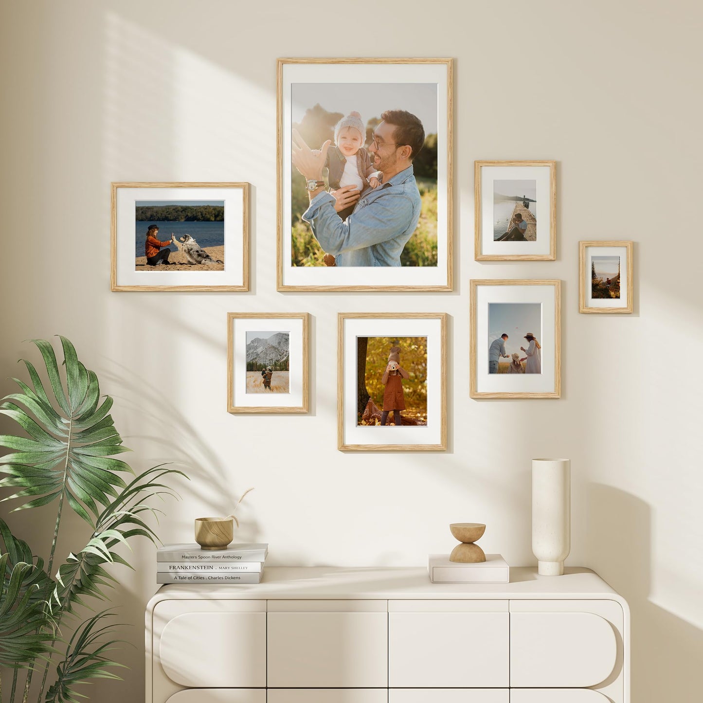 Dreamland 5x7 Picture Frame with Mat for 4x6, USA-Sourced Natural Oak Wood Photo Frames with Resistant Plexiglass, 5 x 7 Wooden Gallery Wall Frames for Art, Wall or Tabletop Display (3Pack)