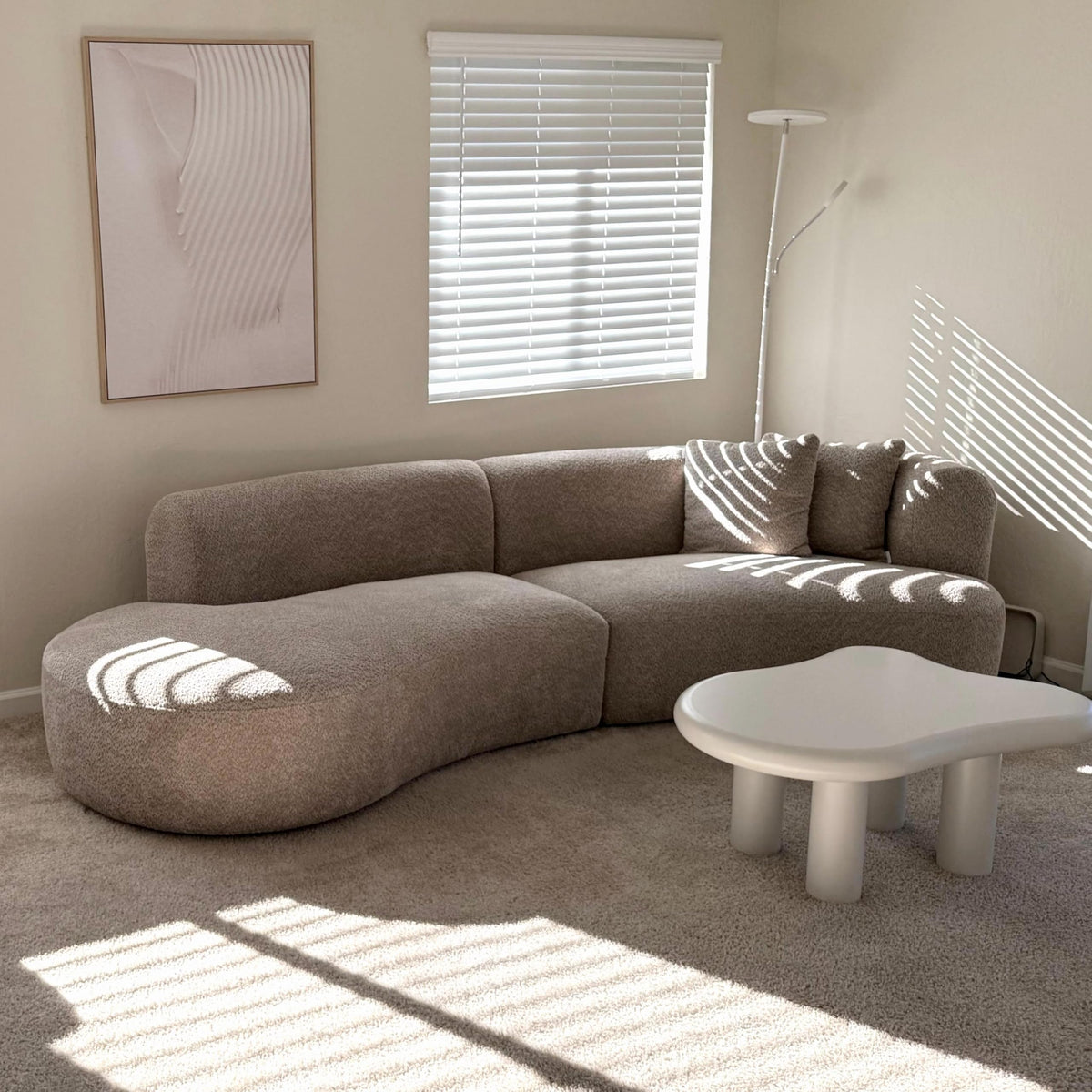 Acanva Modern Curved Sectional Living Room Couch, Minimalist Comfy Boucle Fabric Modular Sofa for Apartment, Home Office, 114" W Left Hand Facing, White