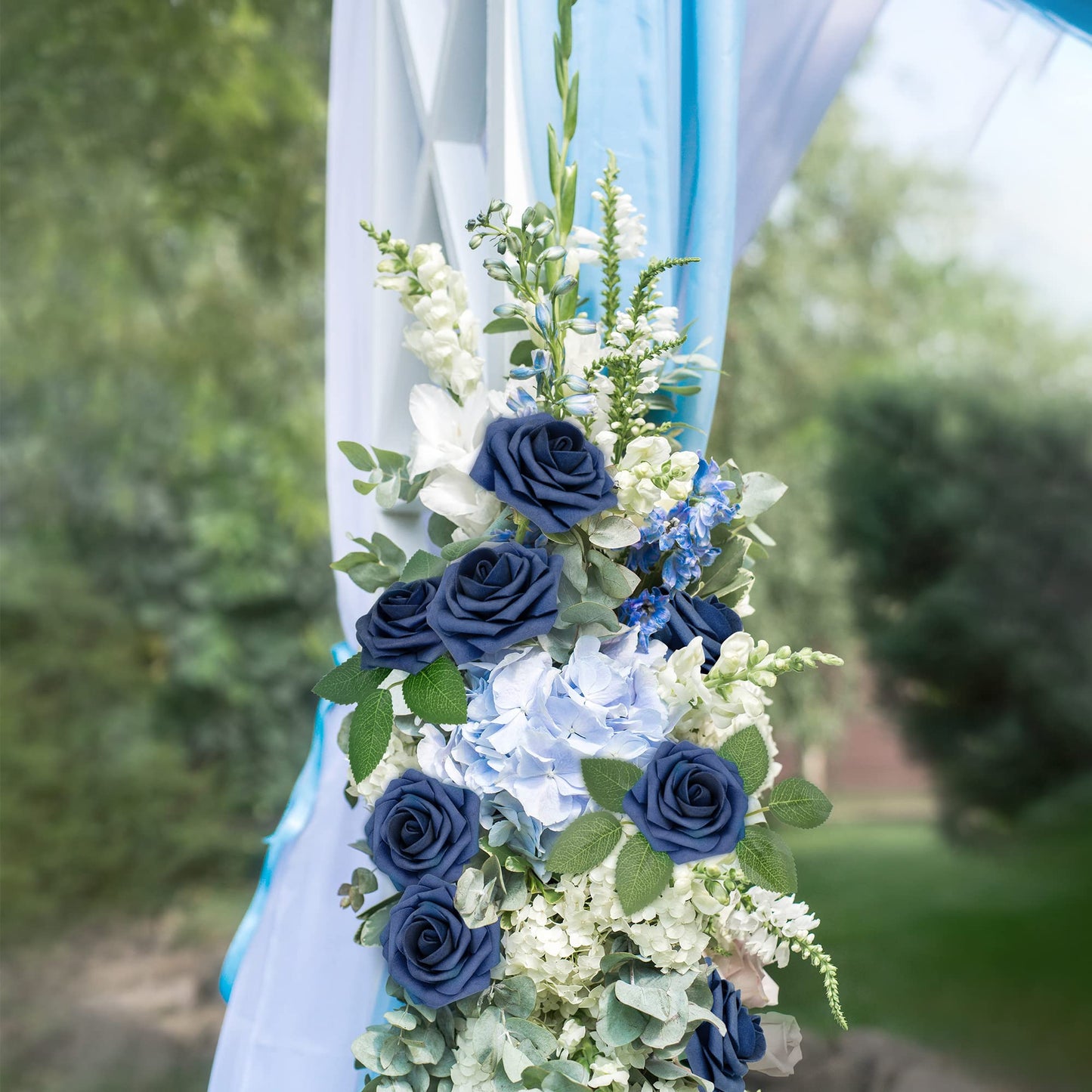 Mocoosy 50Pcs Roses Artificial Flowers, Navy Blue Fake Roses for Decorations, Real Touch Foam Rose Bulk with Stems DIY Wedding Bouquet Bridal Shower Mother's Day Floral Arrangement Party Home Decor
