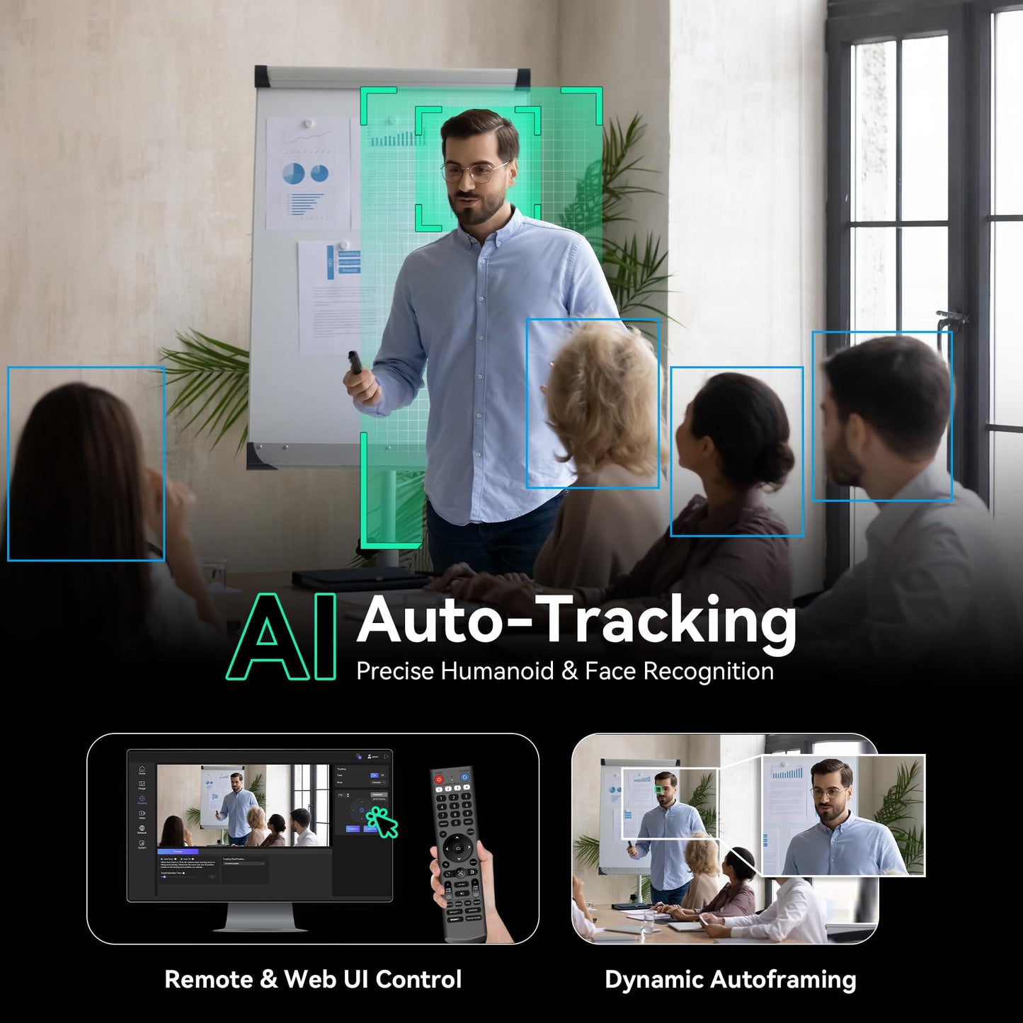 Tenveo 4K PTZ Conference Room Camera System, AI Auto-Tracking 12X Optical Zoom USB3.0 HDMI PTZ Camera and Bluetooth Speakerphone with 2 Expansion Mics Kit Wide Angle for Large Room Meetings