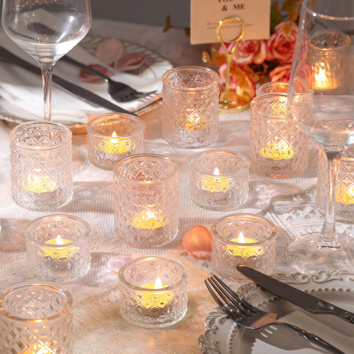 NITIME Assorted Votive Candle Holders Set of 24, Clear Glass Candle Holder in Bulk, Tea Light Holders for Wedding Table Decor, Party & Home Decoration, Fits Standard Votives & Tea Lights
