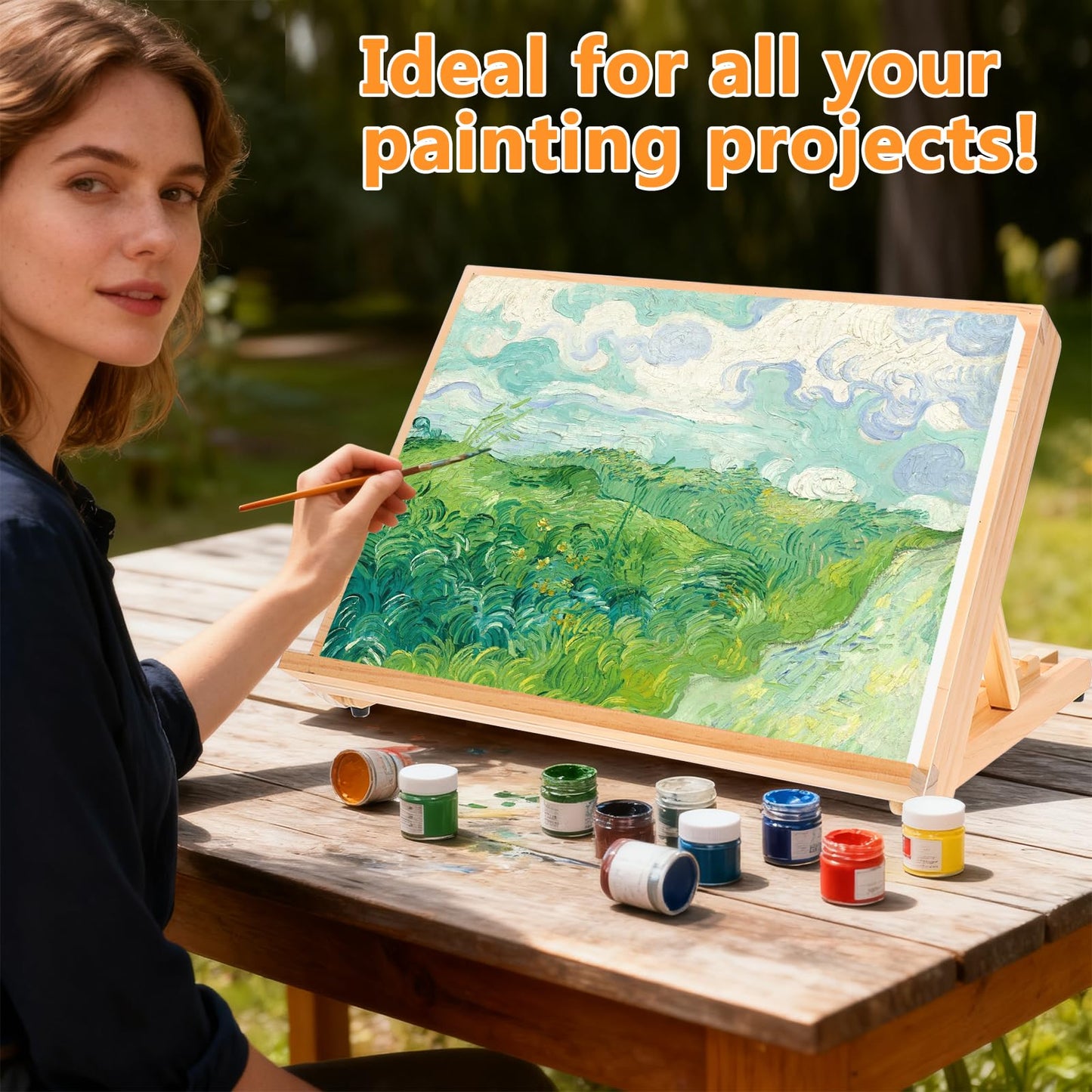 2PCS Tabletop Easel for Painting 17.7"x11.8" Adjustable Angle Portable Easel Tabletop Wooden Easel Stand for Canvas Book Artwords Display