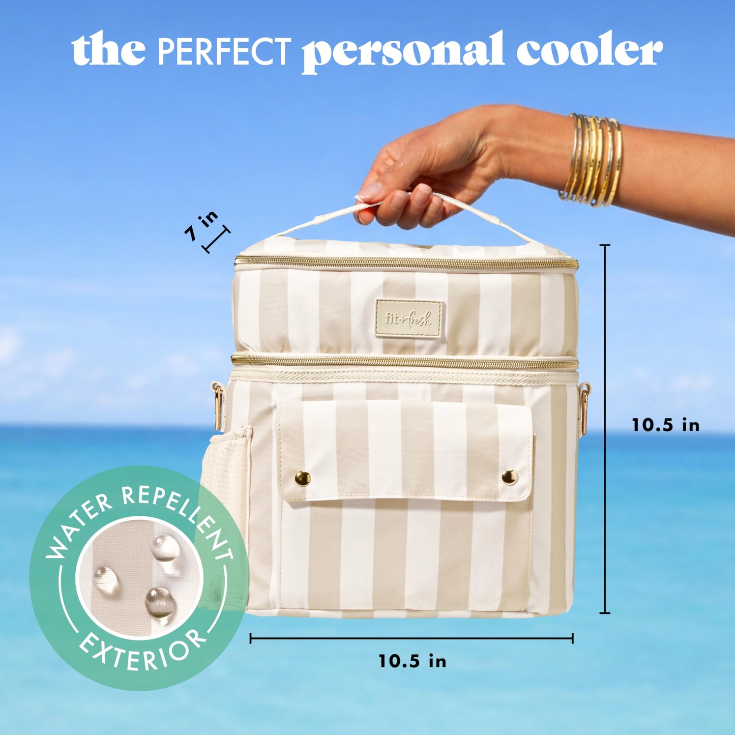 Fit & Fresh Sidekick Insulated Cooler Bag – Dual Compartment Leakproof Soft Sided Lunch Cooler, Small Cooler Bag with Crossbody Strap, 15 Can Capacity for Work, Beach & Travel, Pina Colada Cabana