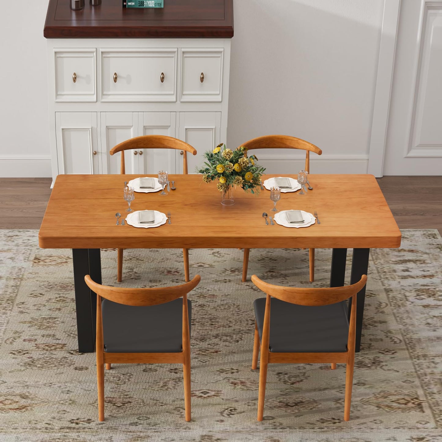 quanzhoulong 47in Modern Minimalist Solid Wood Dining Table - Sturdy Metal Base, Easy Assembly | Versatile Table for Dining Room, Living Room & Office