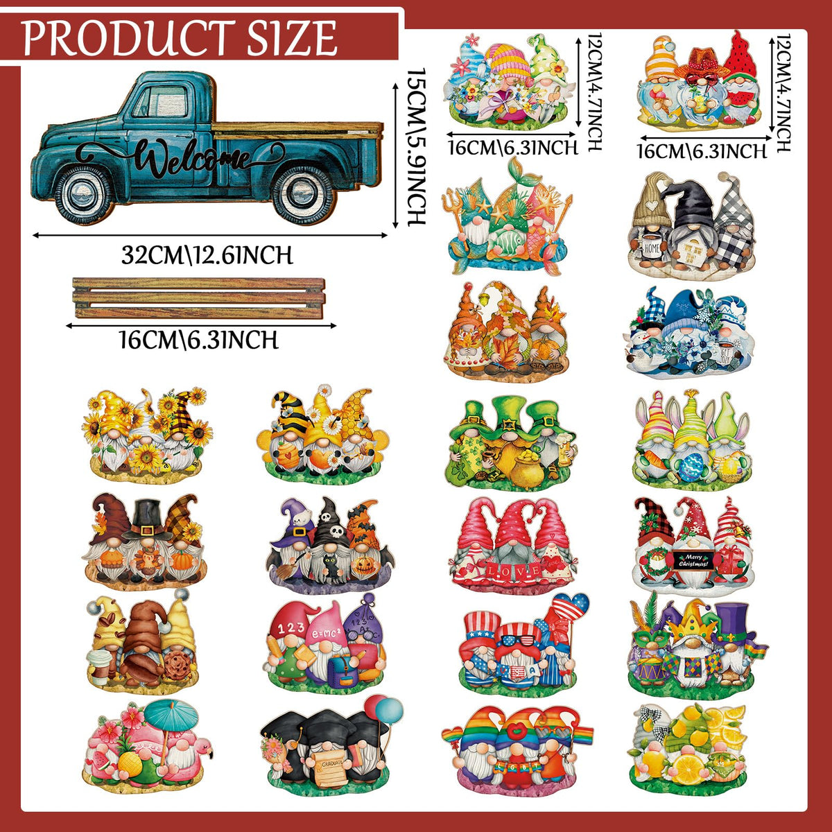 Chitidr Spring Summer Interchangeable Gnome Welcome Sign, 1 Seasonal Wooden Truck Door Hanger with 22 Spring Summer Holiday Gnome Decorations (Blue)