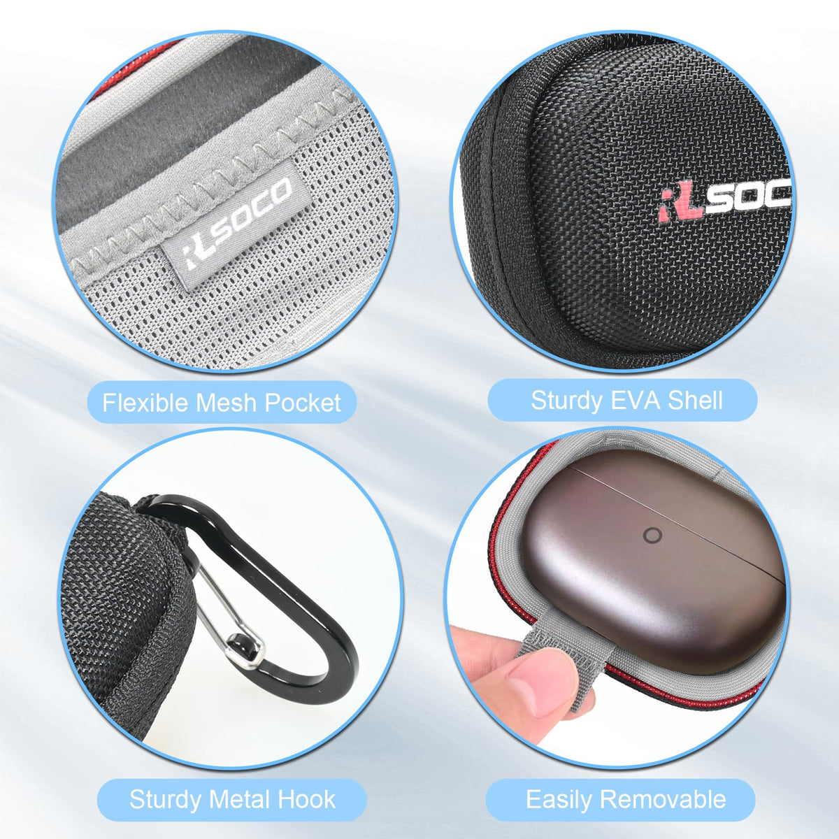 RLSOCO Hard Case for Huawei FreeBuds Pro 5 Wireless Earbuds | Shockproof, Dustproof, Water-Resistant Storage Pouch, with Sturdy Metal Hook (Case Only)