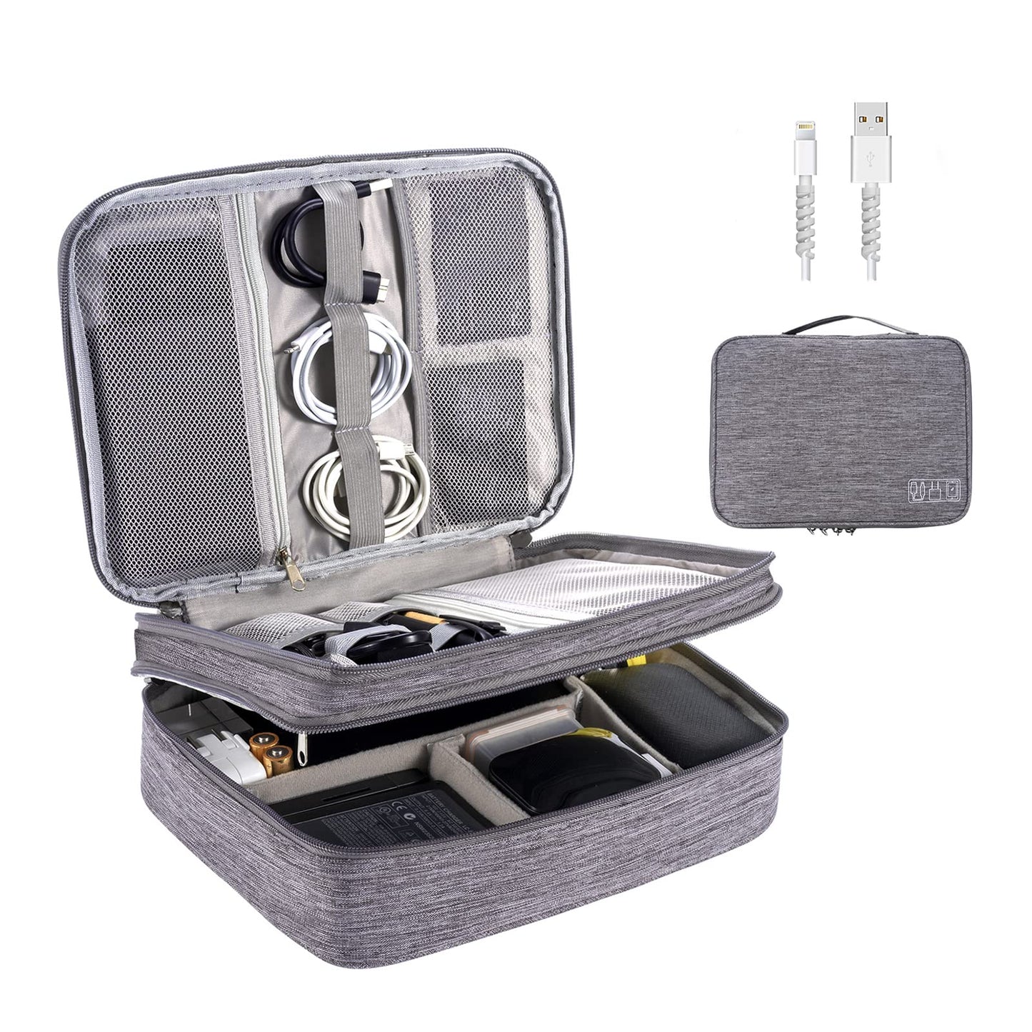 OrgaWise Electronics Organizer, Electronic Accessories Bag Travel Cable Organizer Three-Layer for iPad Mini, Kindle, Hard Drives, Cables, Chargers (Three-Layer-Grey)