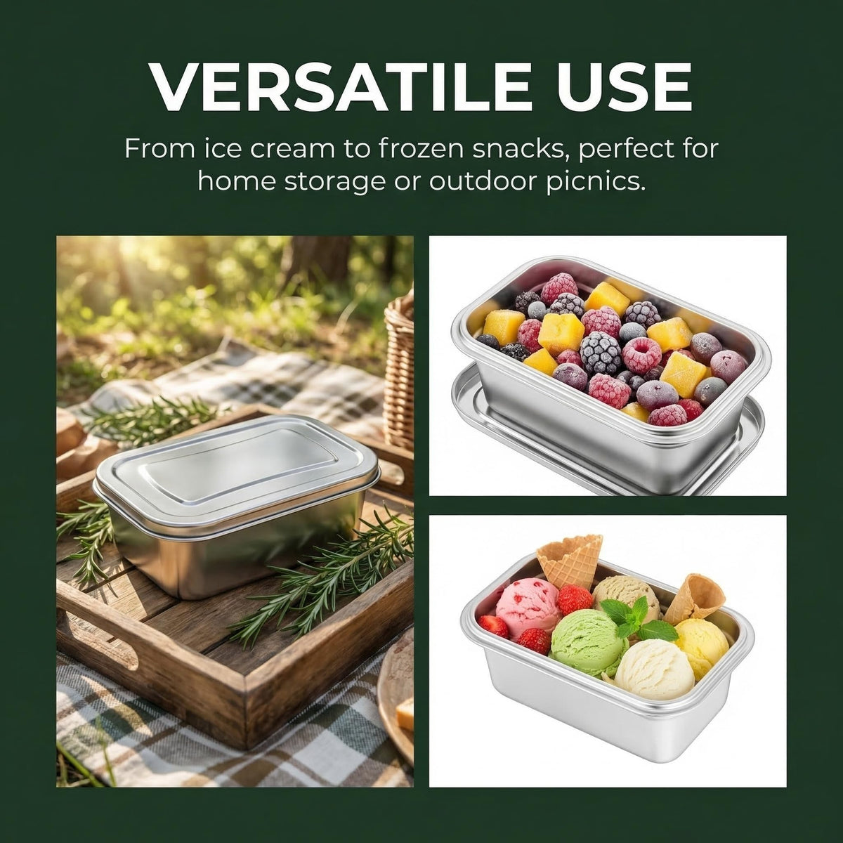 MAGICLULU 2Pcs Stainless Steel Ice Cream Containers, 40 oz Small Homemade Ice Cream Tubs Freezer Storage with Lids, Reusable Sorbet & Gelato Keeper for Kitchen Use and Dessert Food Preservation