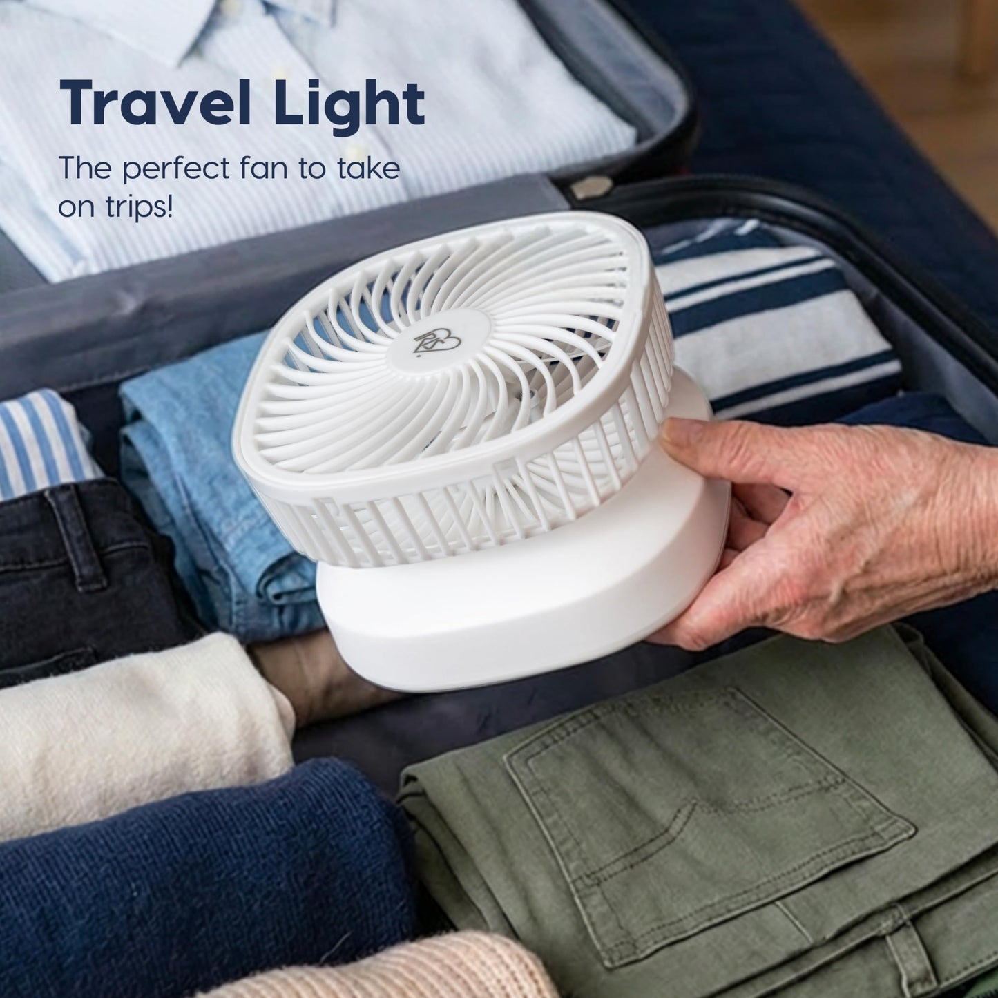 IRIS USA 5" Battery Operated Small Fan, 2 Speeds, D-Battery Powered, Compact Foldable Personal Fan, Portable Travel Mini Desk Fan, Home Office Bedside Picnic Camping Outdoor Use