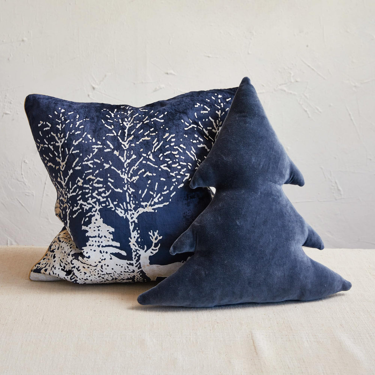 Creative Co-Op Cotton Tree Shaped Pillow, Blue