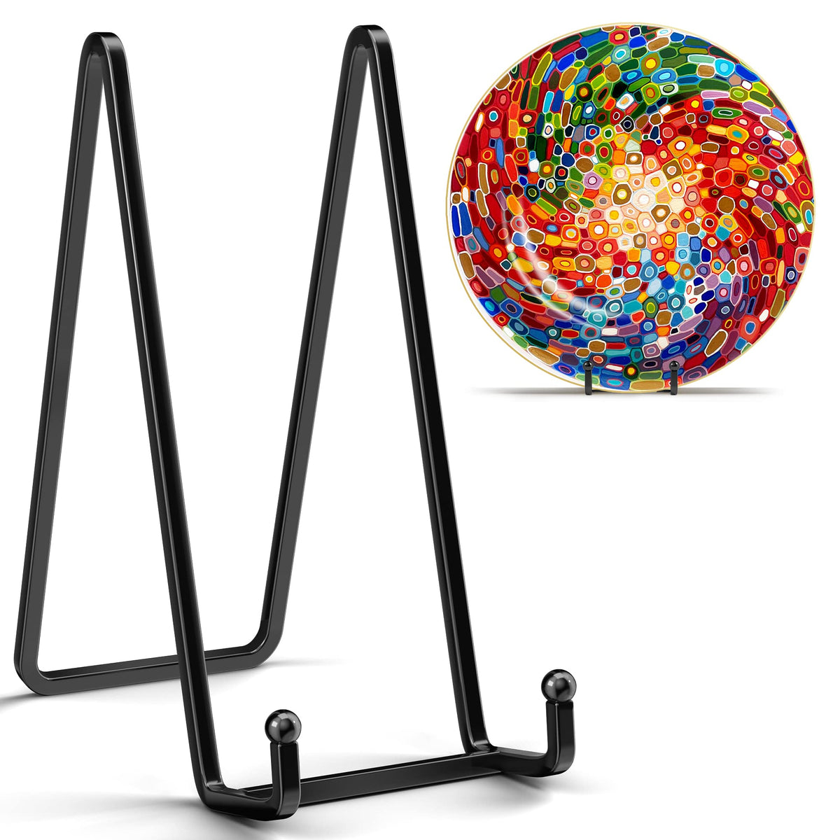 IPAME 4 Pack 8 Inch Large Plate Stands for Display - Metal Square Wire Plate Holder Display Stand + Picture Stand for Book, Platter, Plaque, Photo Easel