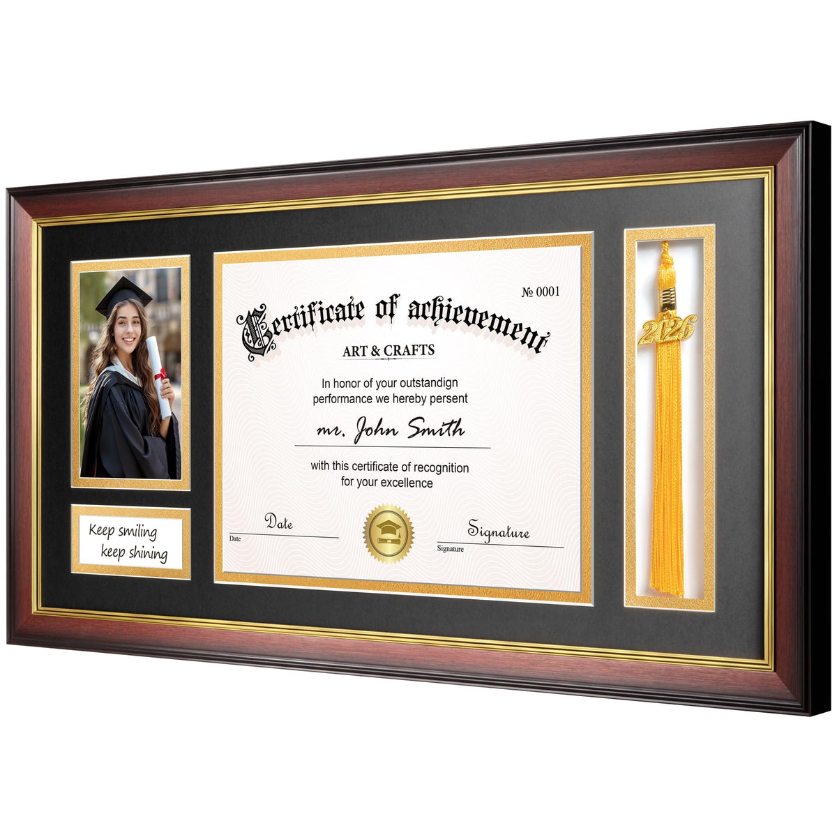 Yaetm 11x22 Diploma Frame with Tassel Holder for 8.5x11 Certificate Document & 4x6 Photo with High Definition Glass, Black Mat Over Gold Acid-free Mat, Mahogany Graduation Frame 2026
