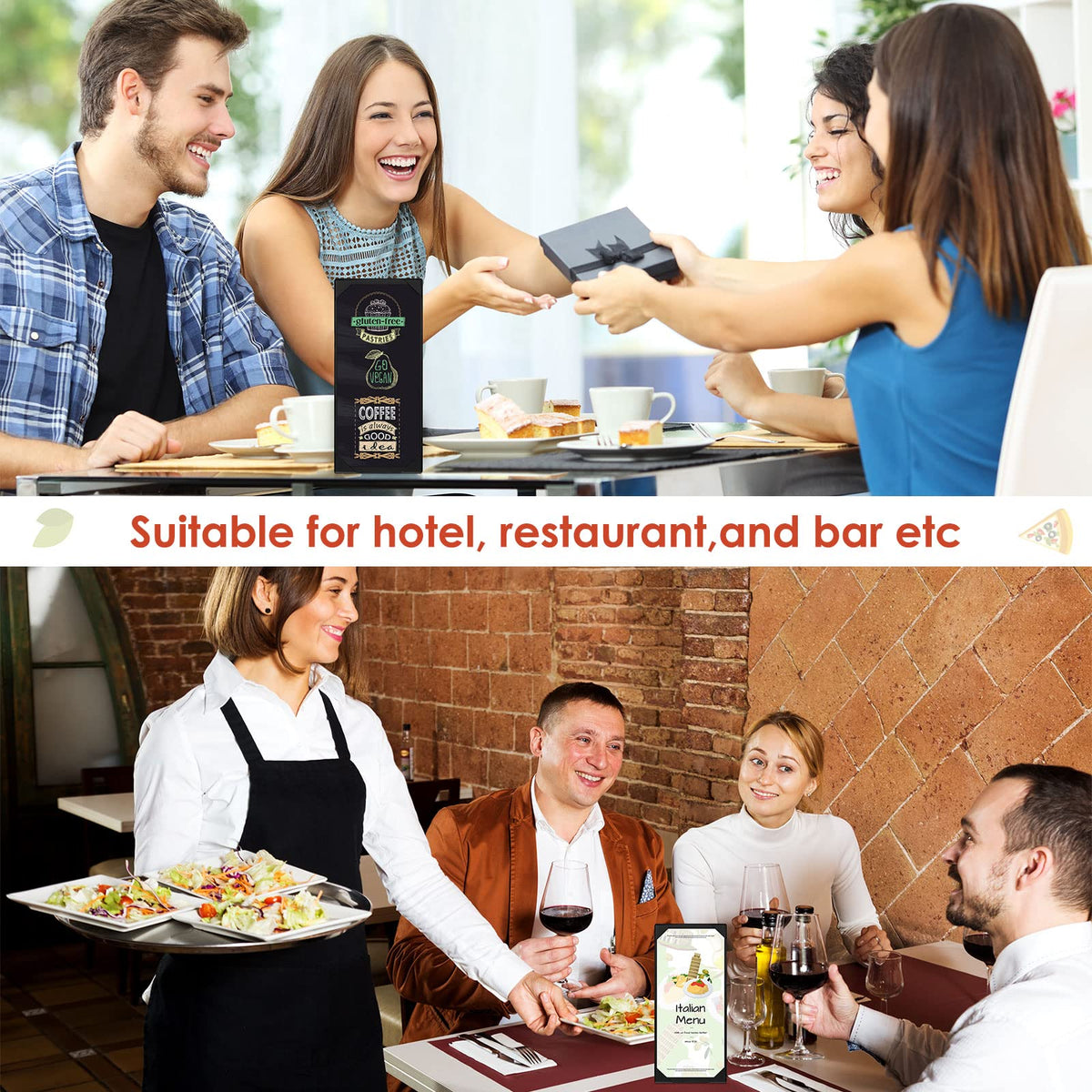 Jexine 12 Pcs Restaurant Menu Covers Single Page Panel Holders with Angled Corners, Black, 4.25" x 11"