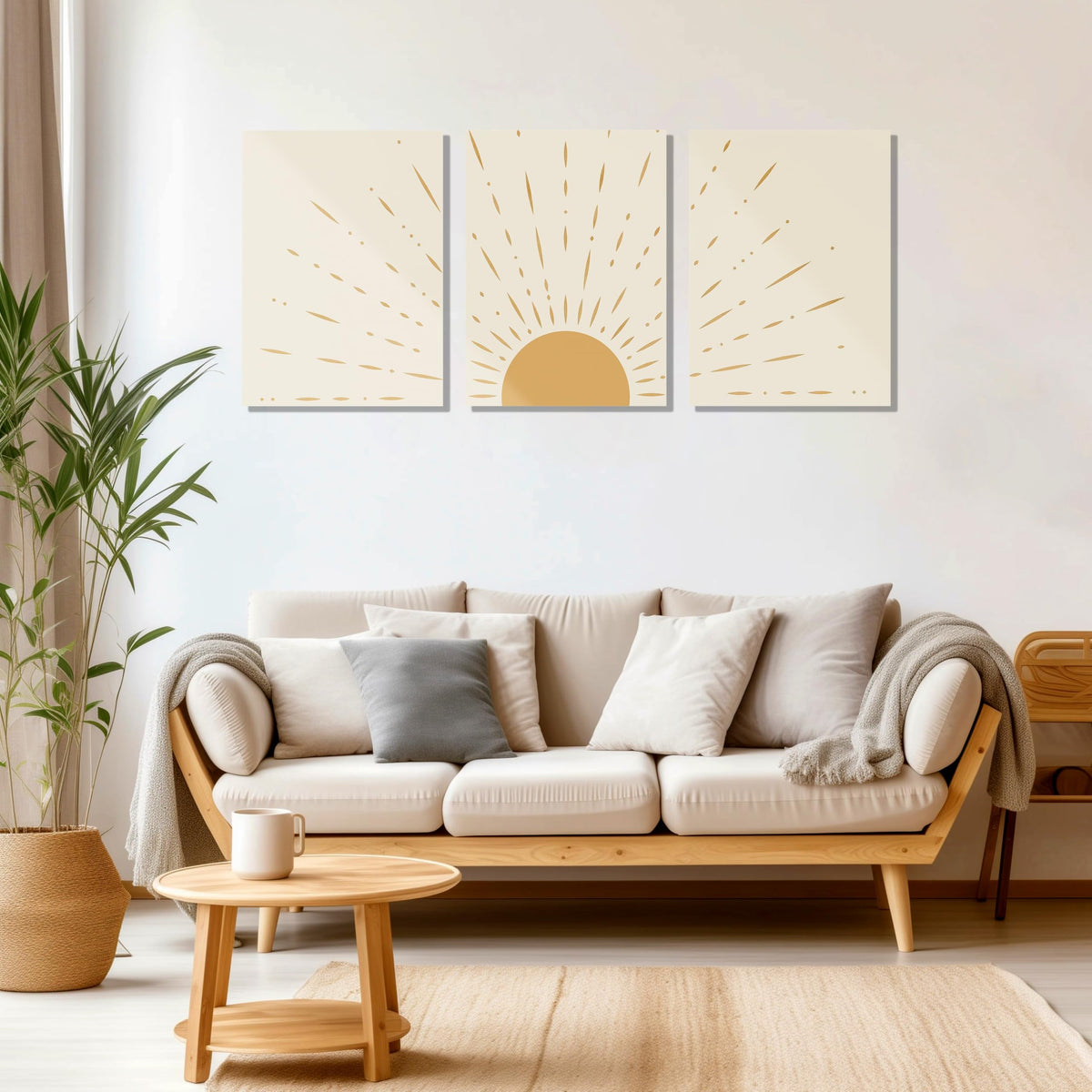 MAZUKO 3 Pcs Sun Boho Minimalist Wall Art, Framed Canvas Prints, Bohemian Style, Wall Art for the Living Room Bedroom Bathroom Office (12"X16") (Sun Boho (12"x16"))