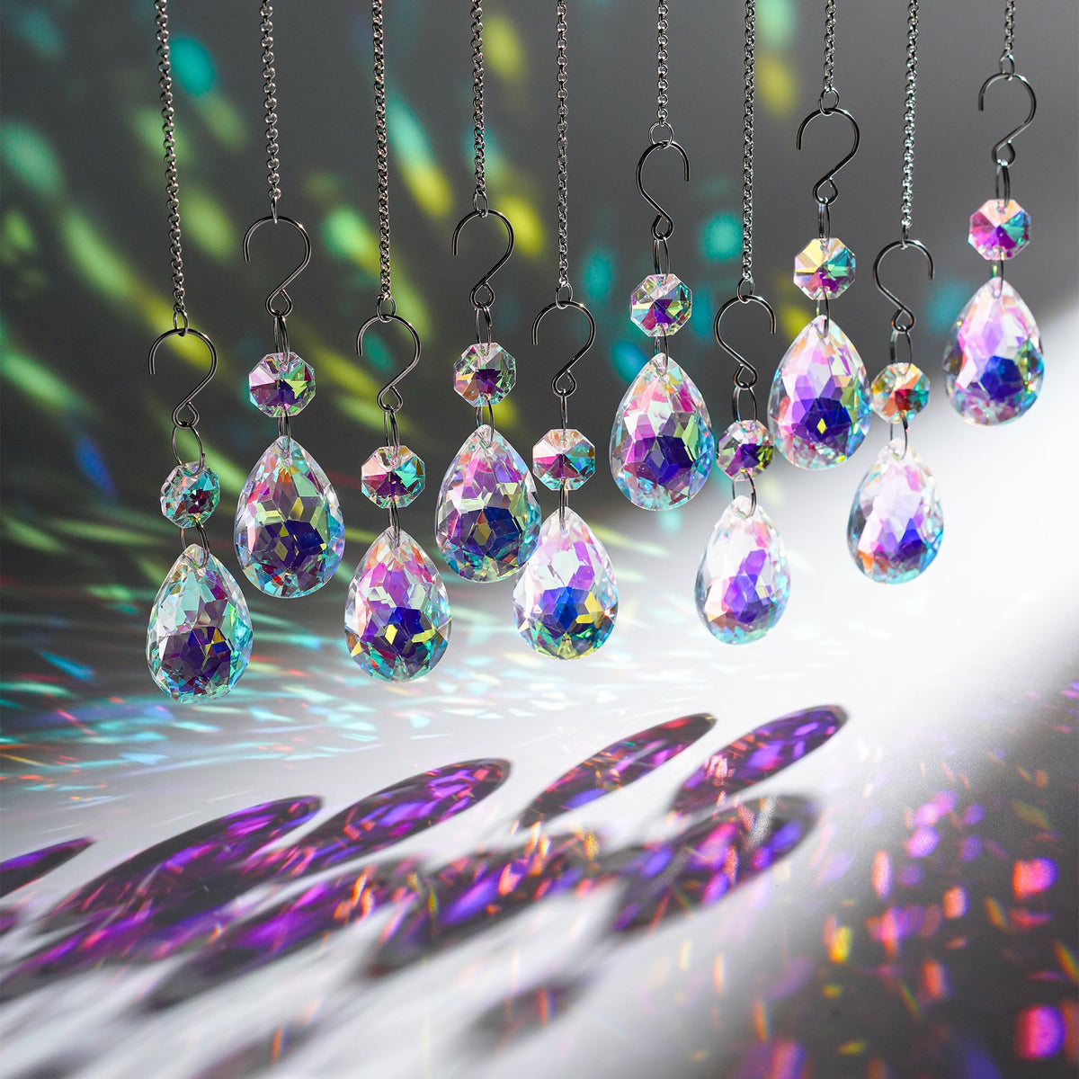 H&D HYALINE & DORA 3Inch Crystal Suncatcher Bauhinia Prisms Pendants 10Pcs Chandelier Crystals Replacement Hanging Sun Catcher Beads for DIY Arts Crafts Decor (AB)