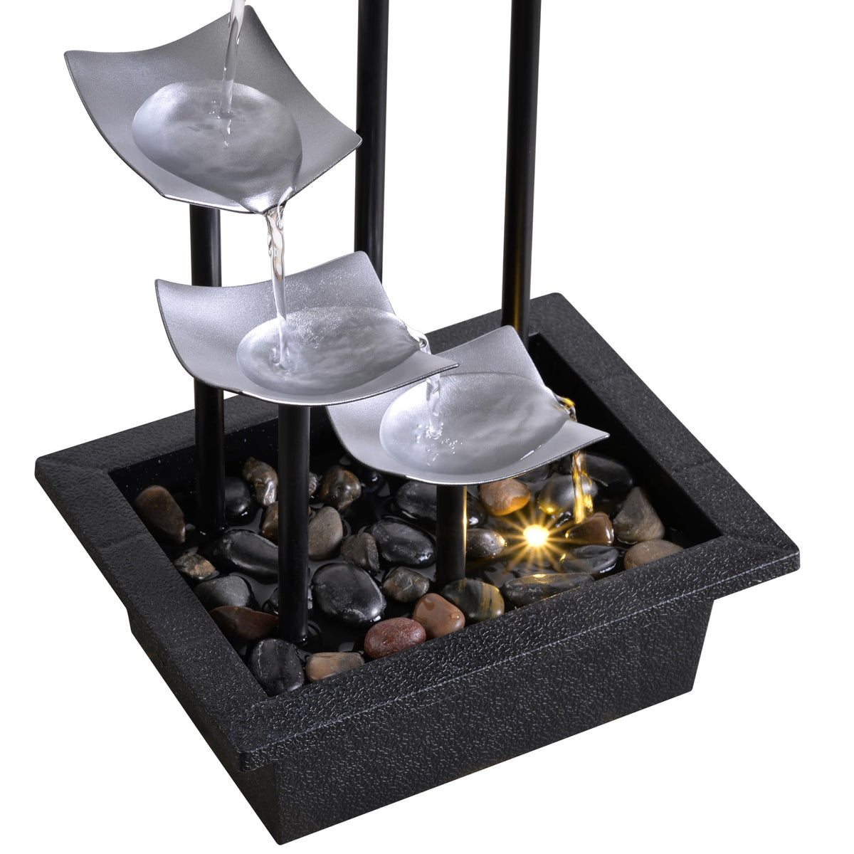 Zeitklang 14" Indoor Tabletop Fountain, 5-Tier Modern Waterfall with LED Light and Natural River Rocks, Home Bedroom and Office Relaxation Decor, Zen Desktop Water Feature for Home & Office Gift