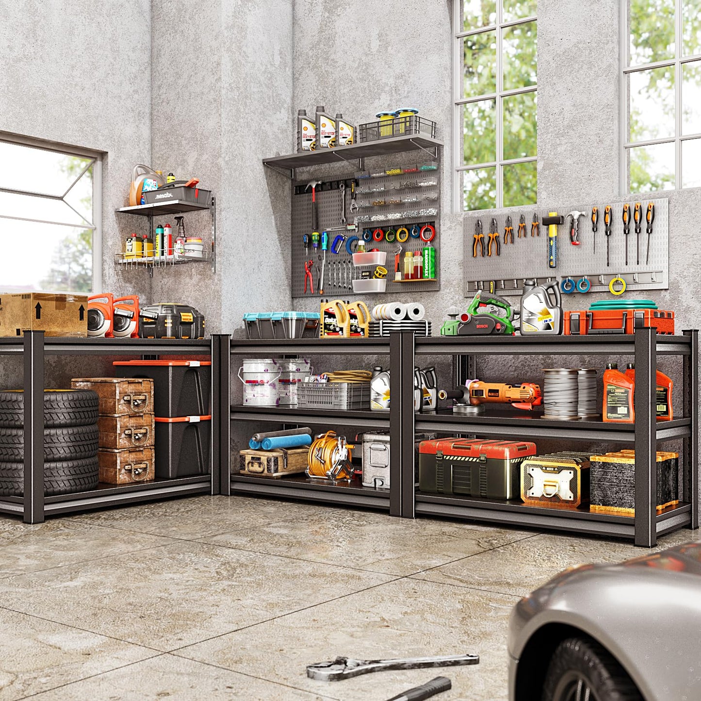 SDXYSTCE 3-Tier Garage Shelving Heavy Duty,48”W x 18”D x 39”H Metal Shelving Unit，1620 lbs Weight Capacity Adjustable Storage Shelves for Retiple Tanks, Pantry, Garage，Black