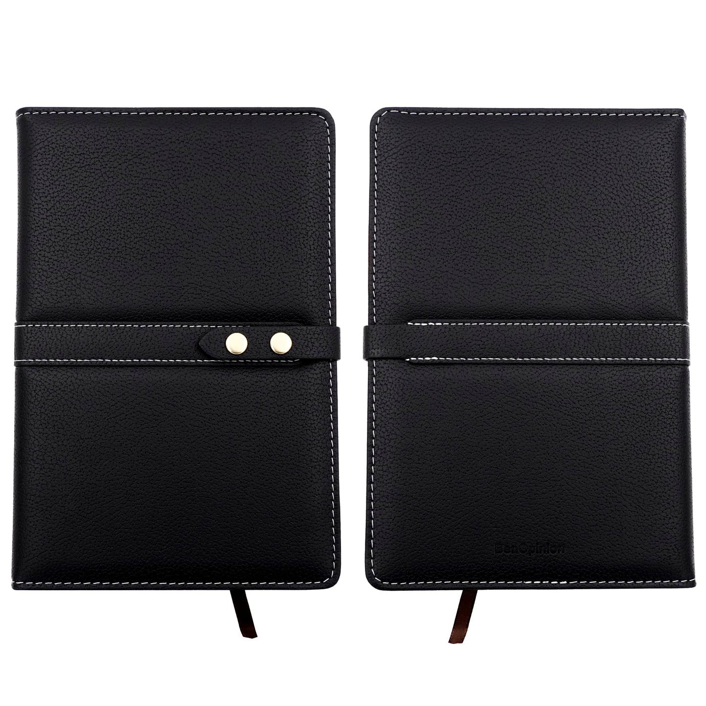 BenOpinion Hardcover Notebook Set - Thick Classic Ruled Premium Paper Notebook with Pen Loop and Pen, A5 192 Pages, Soft Faux Leather Hardcover Cover with Buckle(Black)