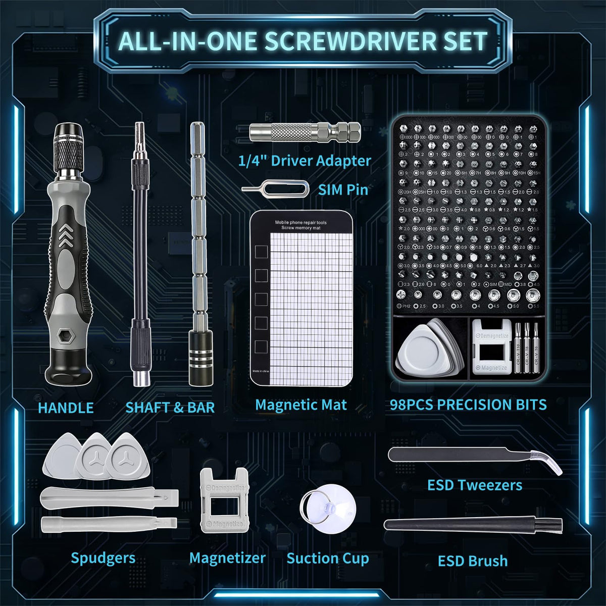 SHOWPIN 122 in 1 Precision Computer Screwdriver Kit, Laptop Screwdriver Sets with 101 Magnetic Drill Bits, Computer Accessories, Electronics Tool Kit Compatible for Tablet, PC, iPhone, PS4 Repair