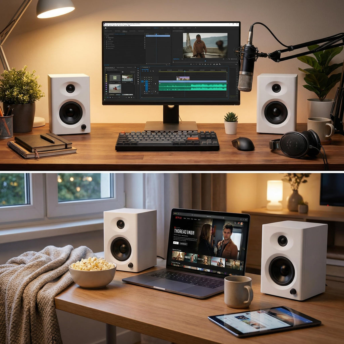 NSY Audio Computer Speakers for Desktop PC, 60W Bluetooth Surround Sound Speakers with Bass, Compact Powered Bookshelf Speakers for Office, Monitors, Laptop, Gaming, TV, Gifts (White, Pair)