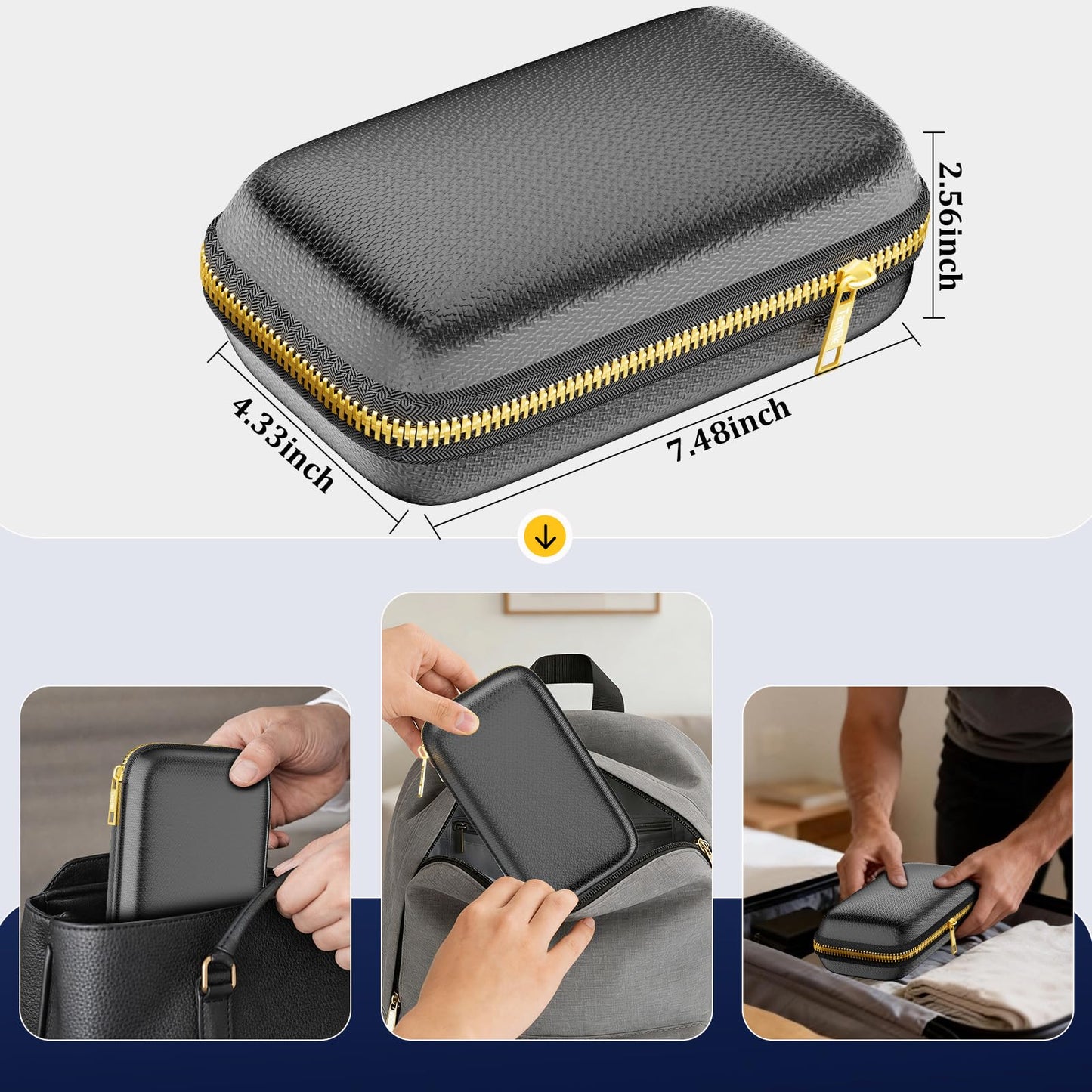 Electronics Travel Organizer with Fireproof Zipper, Hard Case Explosion-Proof Cables Carry Box Compatible with Hard Drive, Fireproof Portable Safe Storage for Power Bank, Phone, Charger, Cord, Black