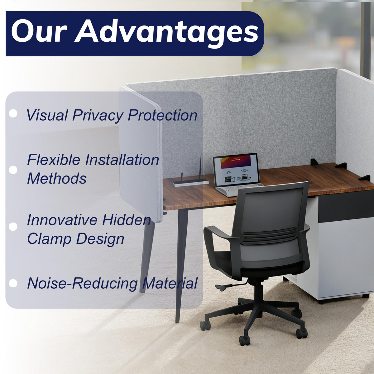 KERRAM Desk Privacy Panel 24 x 60 Inch, Sound Absorbing & Proof Desk Divider for Office, Clamp-on/Screw-on Acoustic Desk Back Panel Partition, Gray