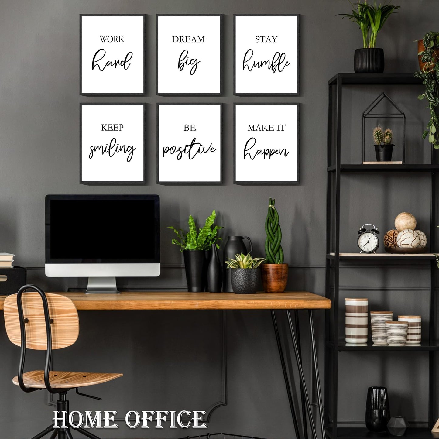 Drsoum Motivational Wall Decor Inspirational Office Wall Art Framed Quotes Encouraging Posters for Office Bedroom Sayings - 8x10in x6 PCS (Black Framed)
