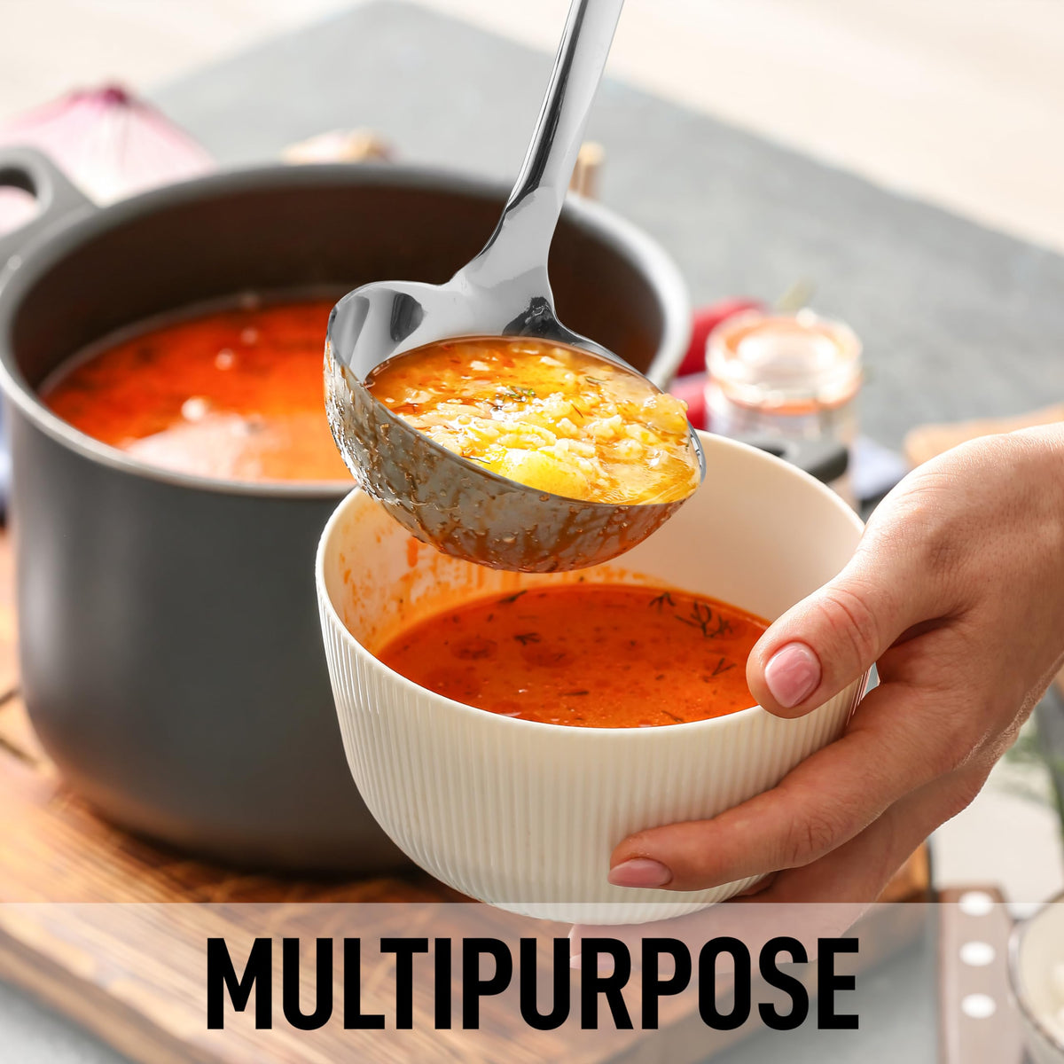 Zulay Kitchen Stainless Steel Soup Ladle - 13” Large Ladle for Soups, Stews & Sauces - Durable, Heat-Resistant, Rust-Proof & Dishwasher Safe Kitchen Utensil with Ergonomic Handle