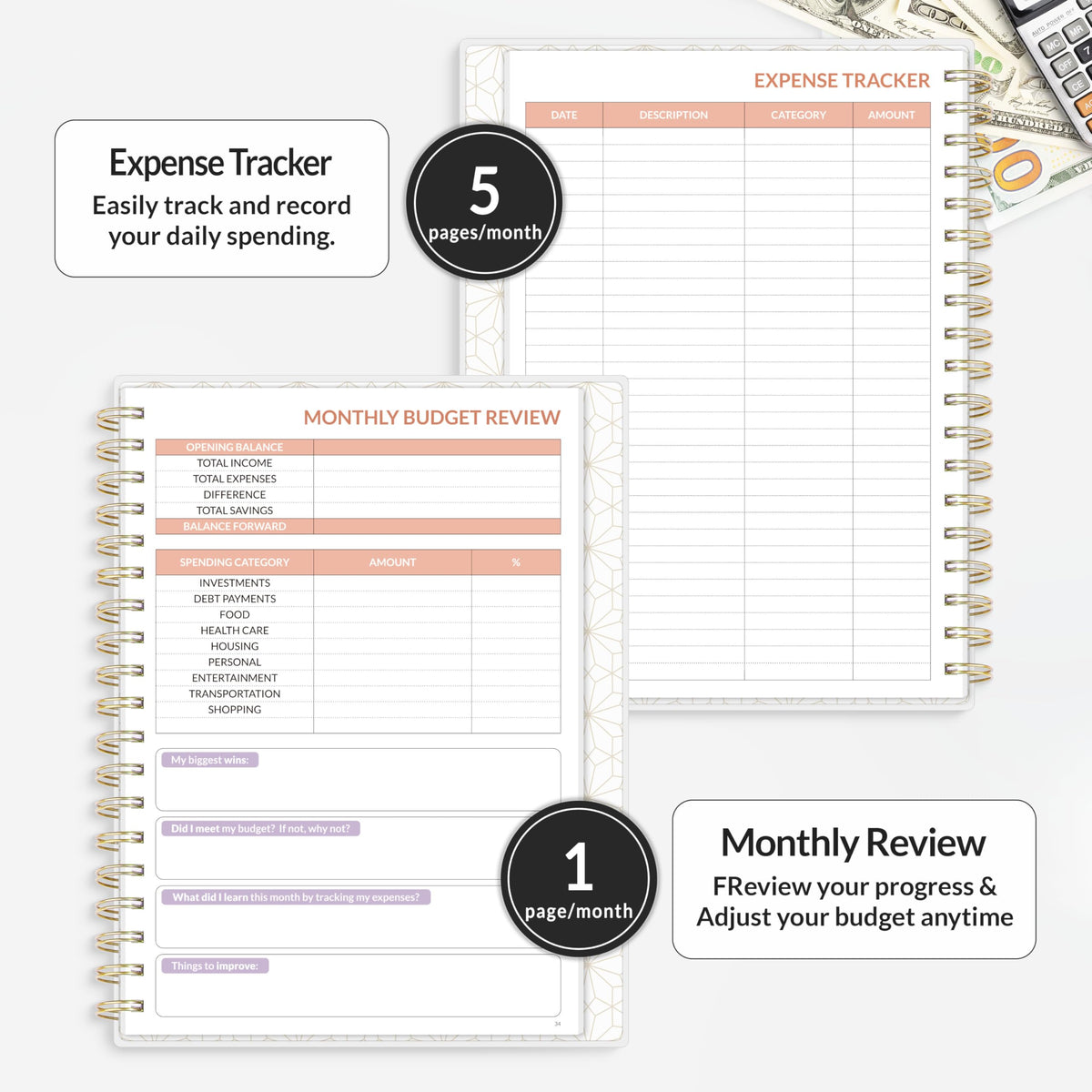SUNEE Budget Planner - Deluxe Monthly Budget Book with 12-Pockets for Bill Organizer, Undated 12 Month Expense Tracker Notebook & Account Book B5 Size (8" x 10") to Manage Your Finance Planner, Black