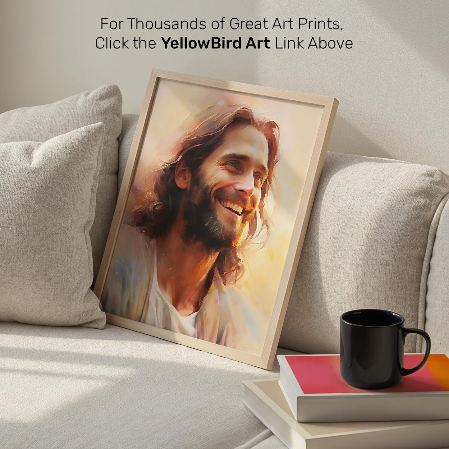 Jesus Portrait Wall Art 11x14 Religious - Christian Paintings Wall Decor - Spiritual Artwork - Smiling Christ Painting - Home Office Living Room - Christian Gift - Premium Quality - UNFRAMED