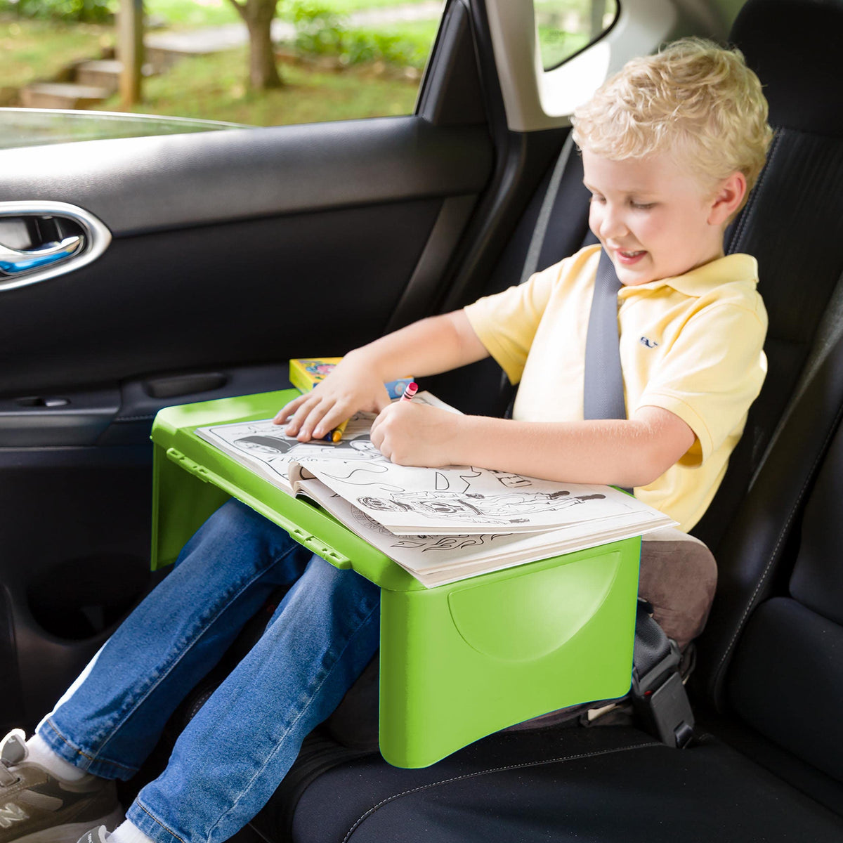 HearthSong Foldable Lap Desk for Kids with Storage - Ideal Floor Desk for Drawing, Studying, Portable Folding Travel Lap Table, Versatile Bed Desk & Lap Tray, Green