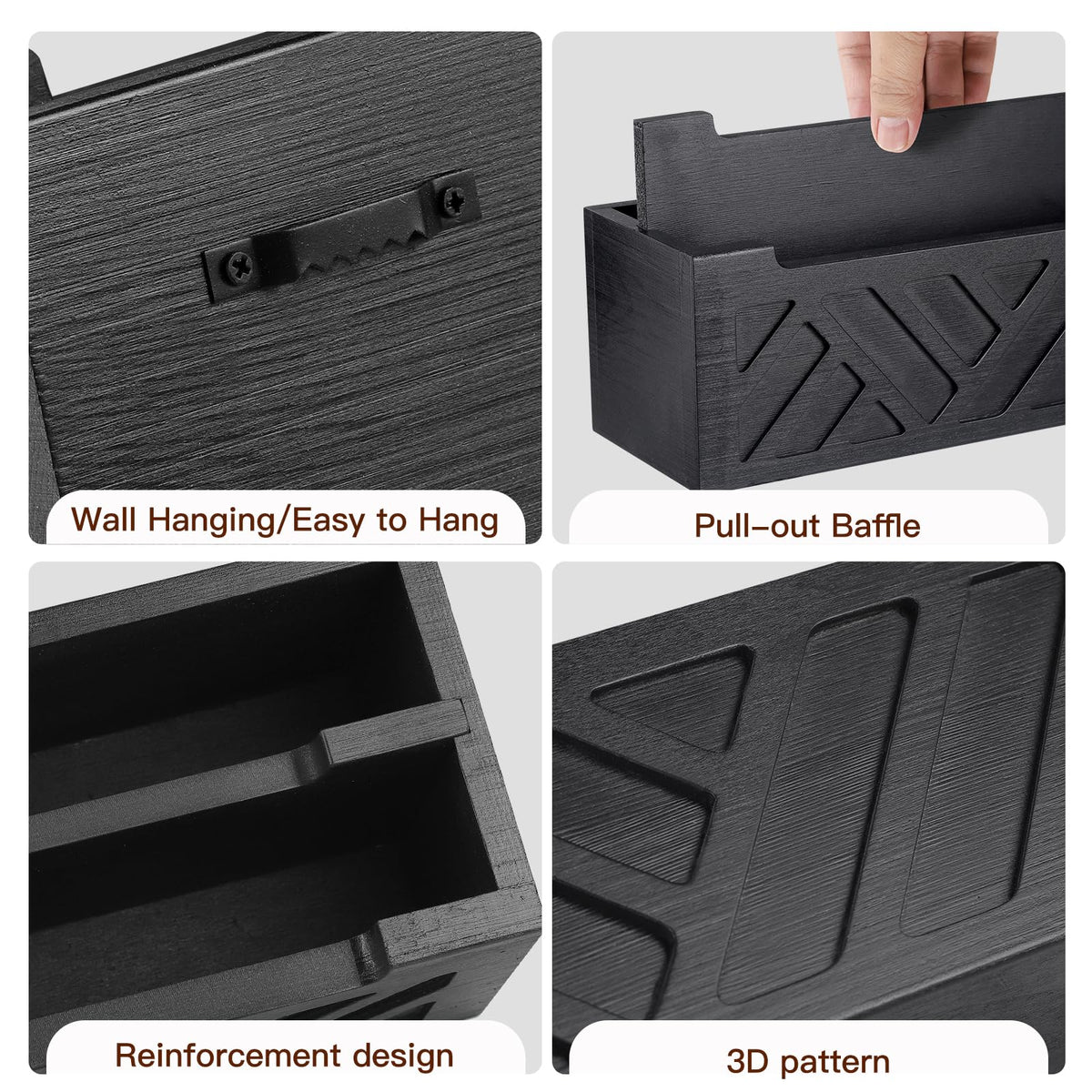 MINCORD Mail Organizer Mail Holder Countertop with 2 Slots, Wood Mail Basket for Wall Table Desk, Envelope Bill Holder for Home Office Decor (Black-2)