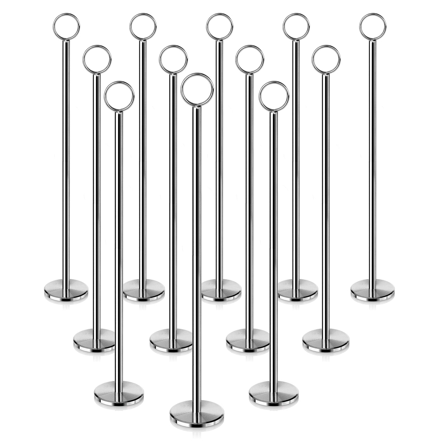 New Star Foodservice Ring-Clip Table Number Holder / Place Card Stand, 15 Inch, Silver, Set of 12