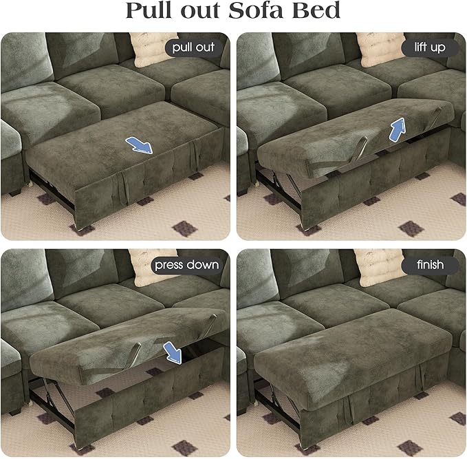 Ihanherry Large U-Shaped Sectional Sofa Bed, 8-Seater Convertible Sleeper