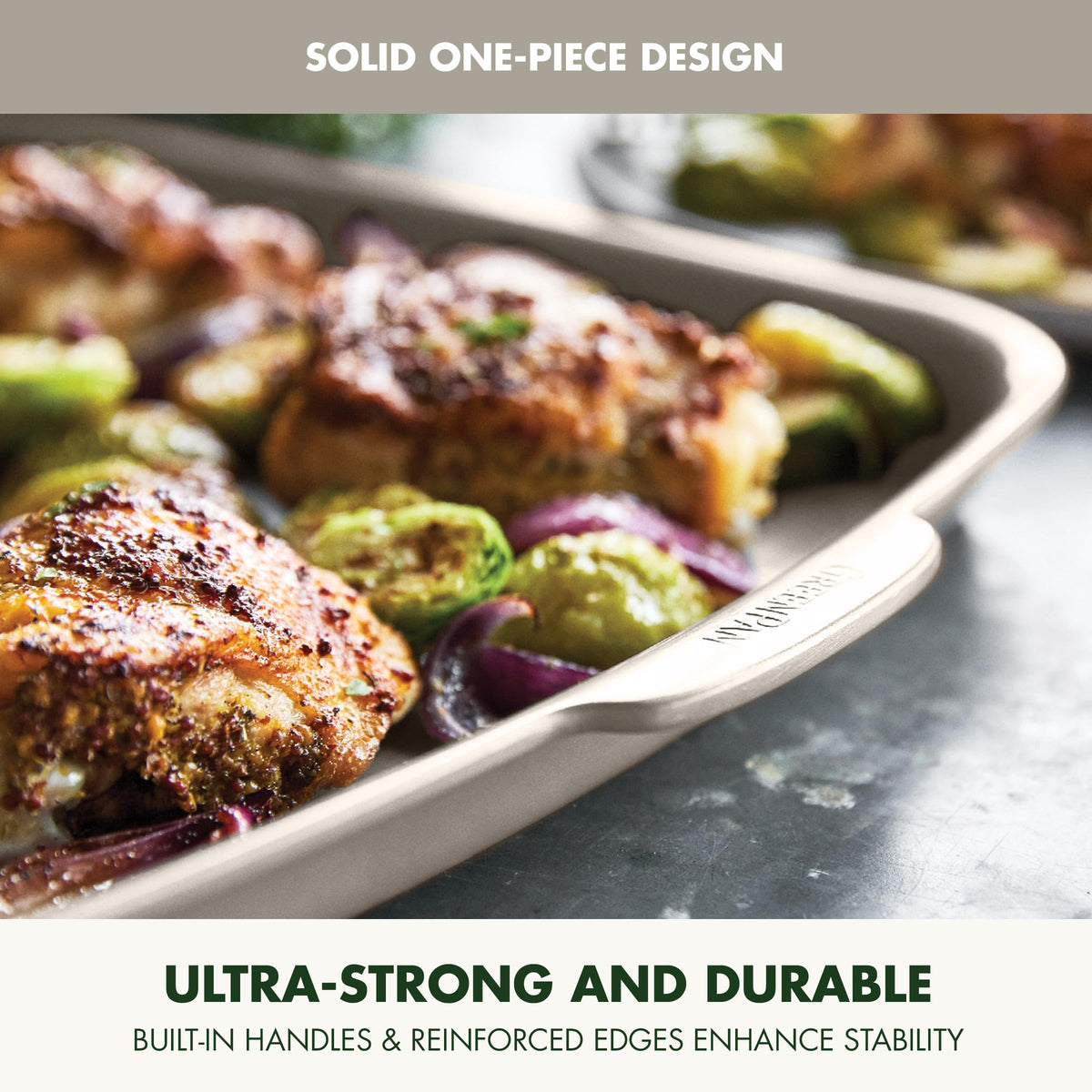 GreenPan Premiere Ovenware Healthy Ceramic Nonstick 4 Piece Bakeware Set, PFAS-Free, Rectangular, Square, Quarter, Half Sheet Baking Pans, Warp-Free, Oven & Broiler Safe 600F, Dishwasher Safe, Taupe