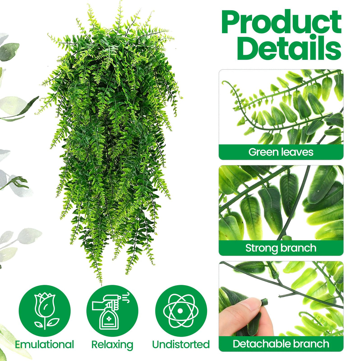 Geosar 96 Pcs Artificial Hanging Plants 32 Inch Hanging Boston Ferns Plastic Fake Plants for Wall Room Garden Wedding Garland Indoor Outdoor Decoration, No Basket