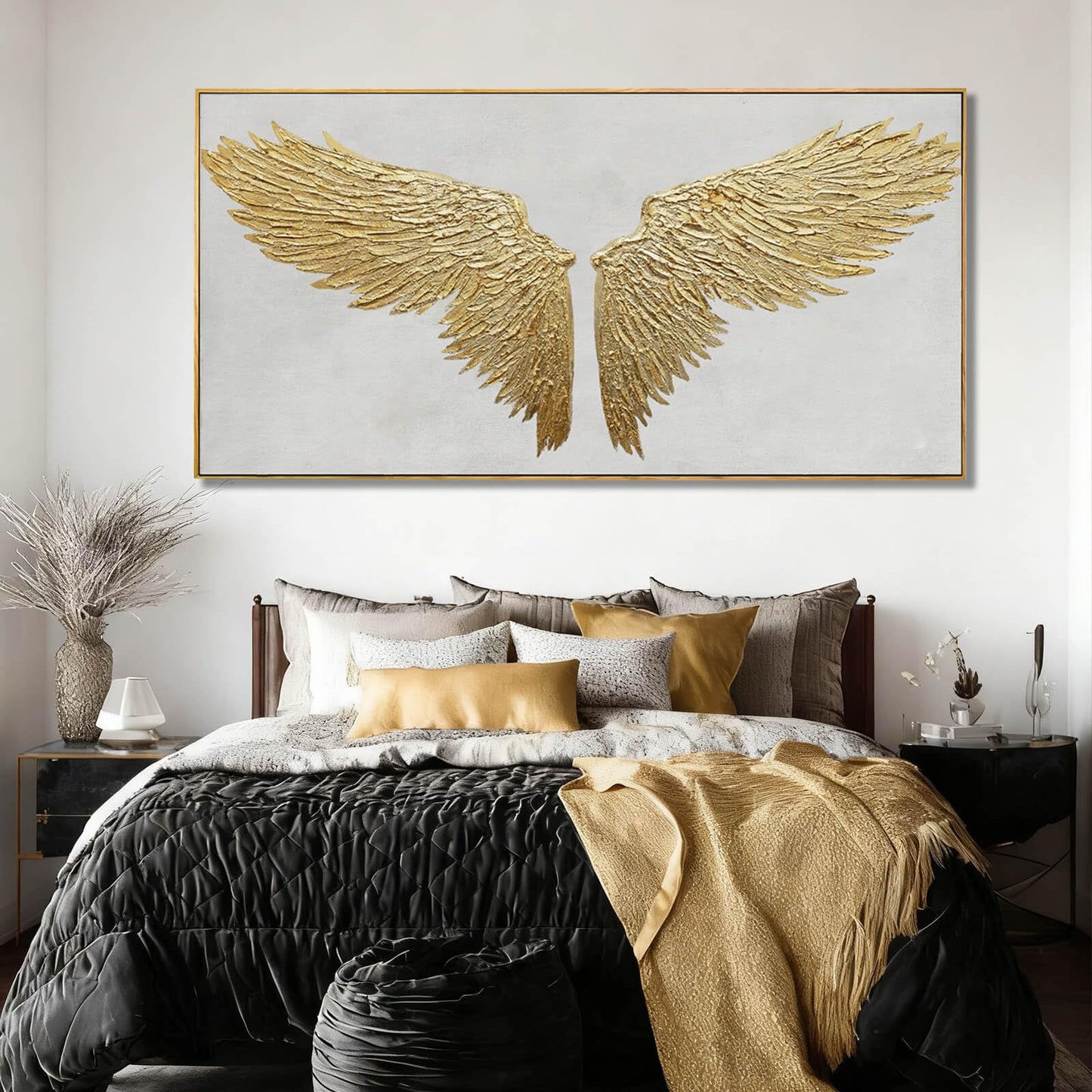 Large Framed Wall Art Gold Abstract Wall Decor Textured Art Painting Modern Artwork for Living Room Bedroom Home Decorations 29"x 58" White Art