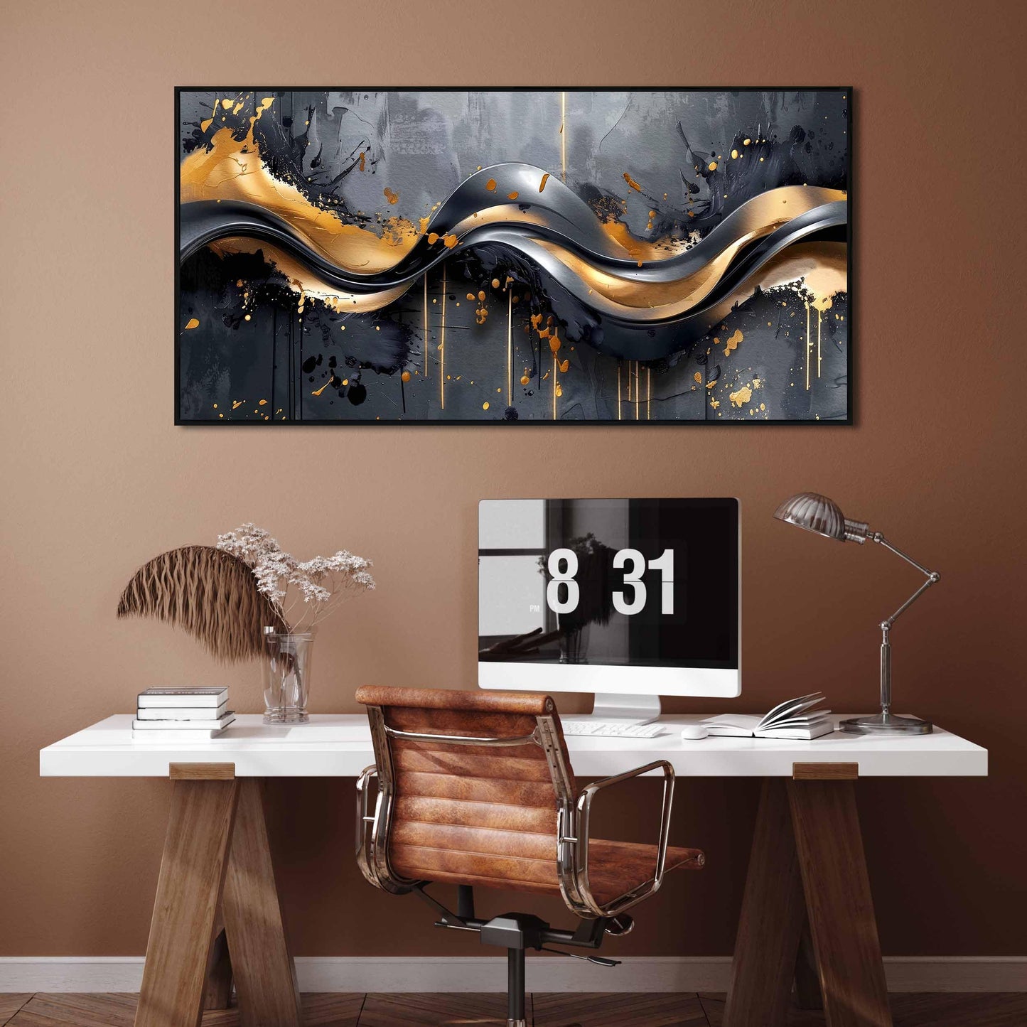 Elegant Black and Gold Wall Art 29" x 59" Canvas for Office Decor Living Room Stylish Large Artwork for Modern Art Pictures